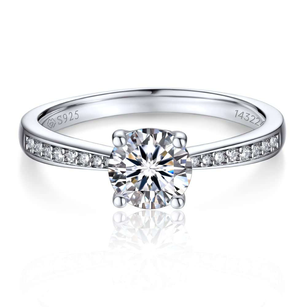 MomentWish Moissanite Bague de Fiançailles, 1 Carat Bague Femme Argent 925 Diamant Brillant Alliance Mariage Promesse Cadeau avec GRA Certificat