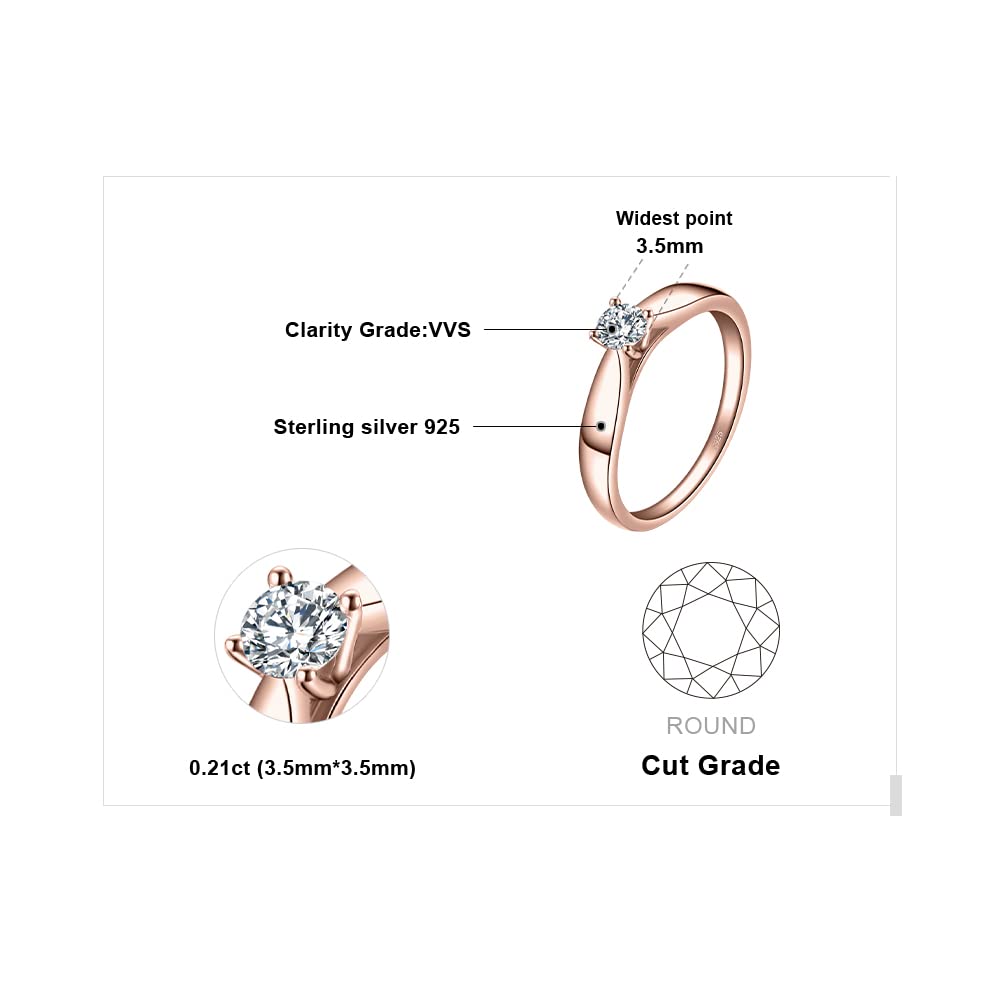 JewelryPalace Bague de Fiançailles Anneau d'Alliance pour Femme Zircone Cubique Rond en Argent 925 Mariage Promise Engagement Cadeau Anniversaire Magnifique, Plaqué Or Jaune Or Rose Bijoux femme