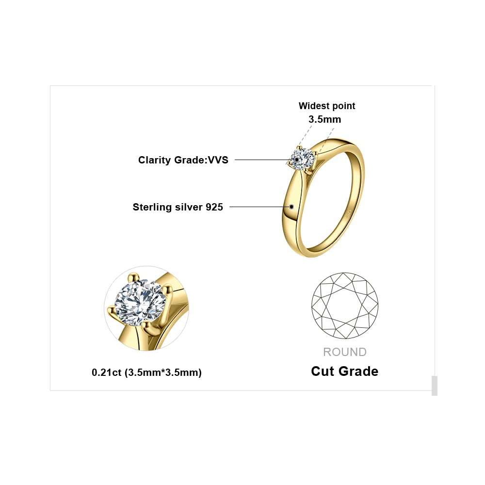 JewelryPalace Bague de Fiançailles Anneau d'Alliance pour Femme Zircone Cubique Rond en Argent 925 Mariage Promise Engagement Cadeau Anniversaire Magnifique, Plaqué Or Jaune Or Rose Bijoux femme