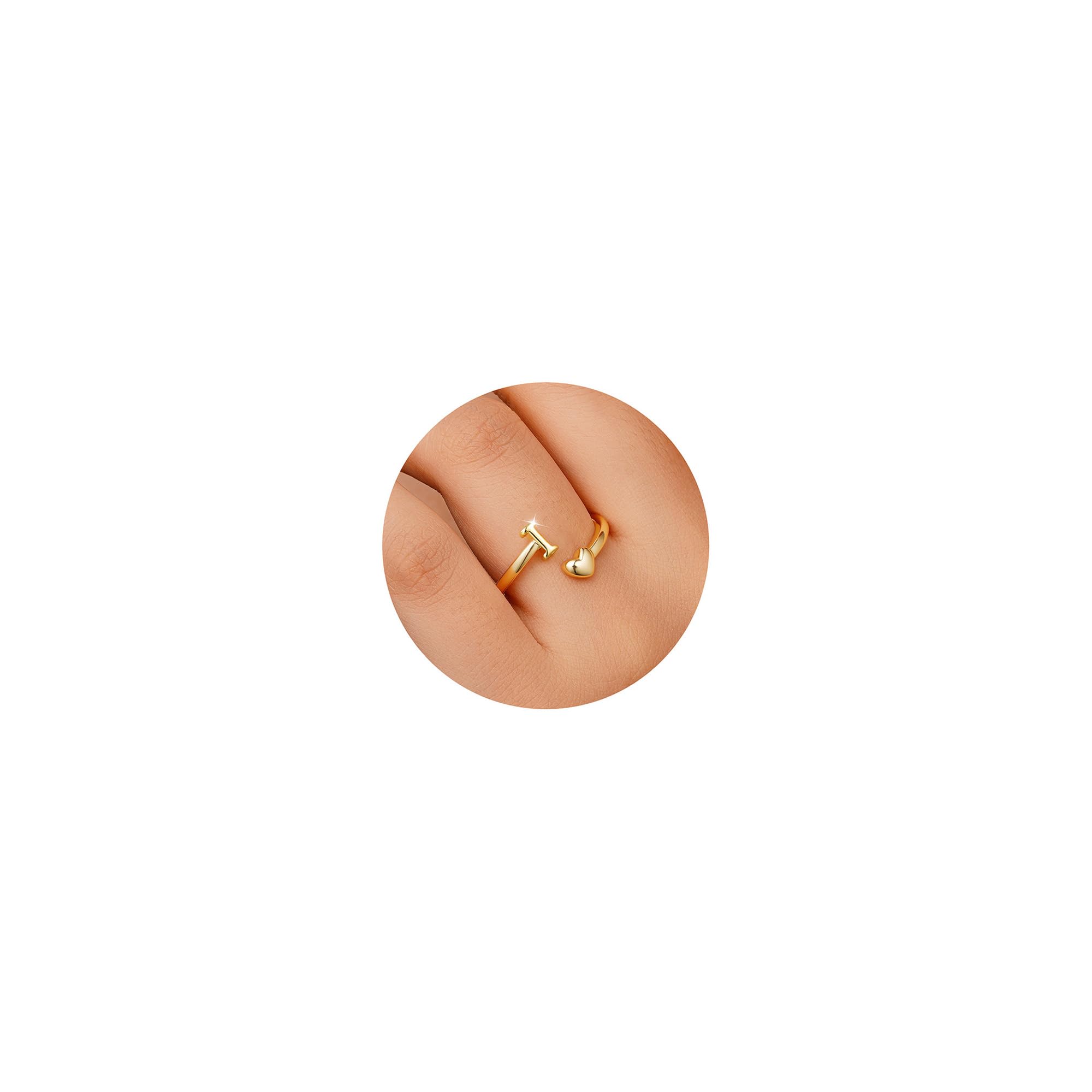TINGN Bague en or plaqué or 14 carats - Étanche - Motif cœur - Avec lettres - Empilable - Cadeau pour femme et petite amie