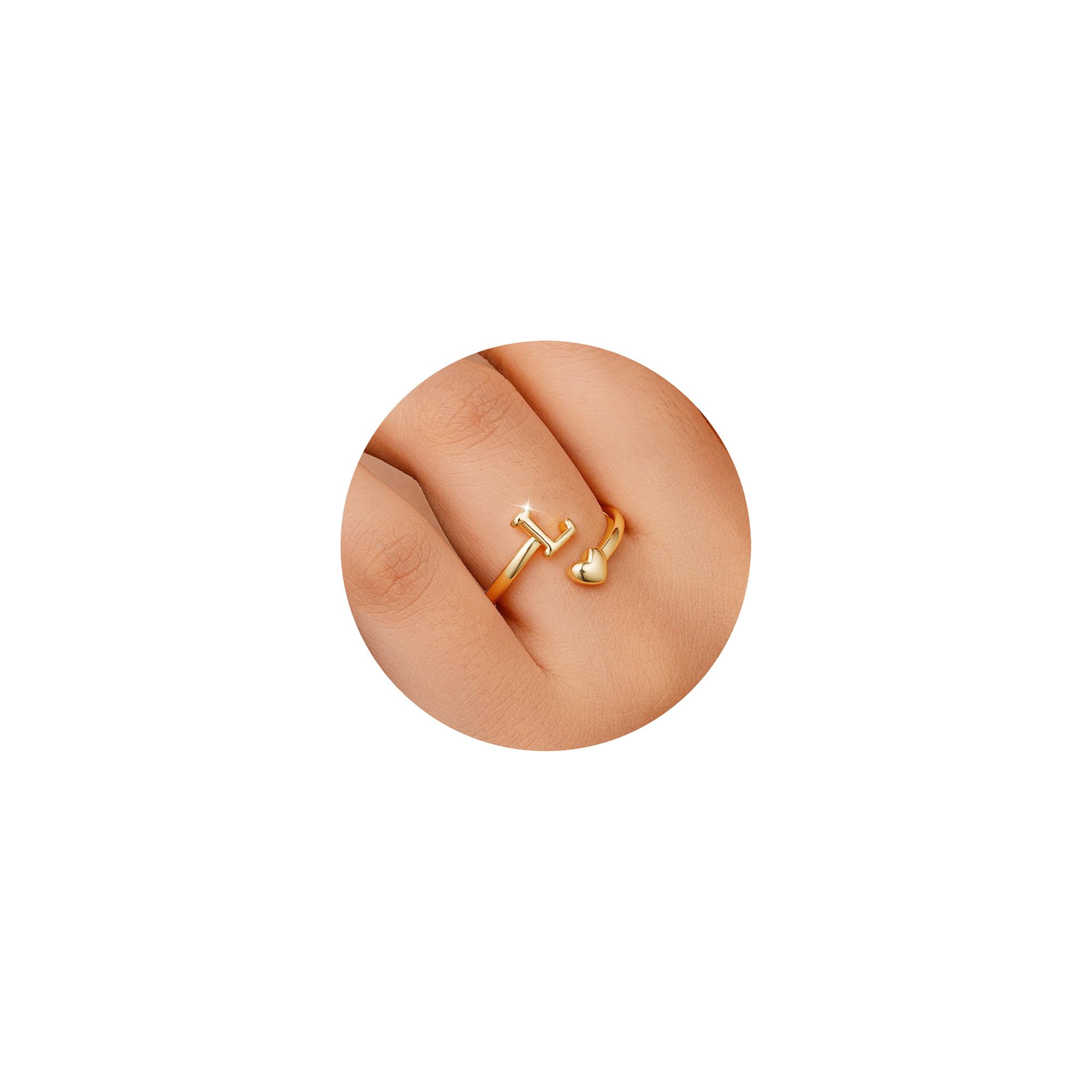 TINGN Bague en or plaqué or 14 carats - Étanche - Motif cœur - Avec lettres - Empilable - Cadeau pour femme et petite amie