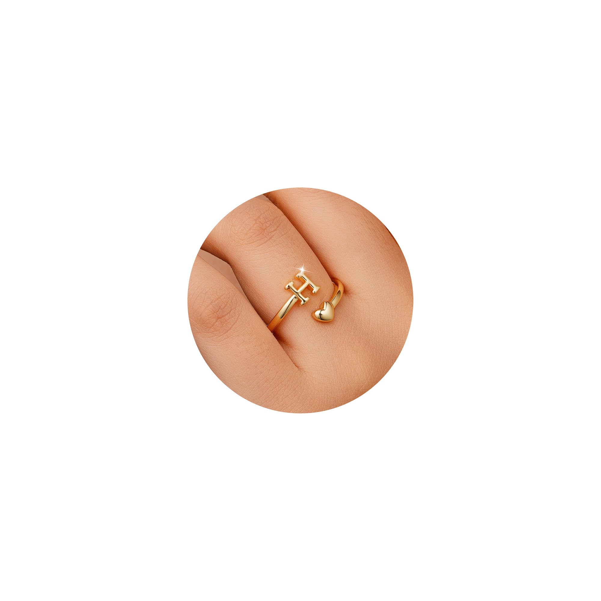 TINGN Bague en or plaqué or 14 carats - Étanche - Motif cœur - Avec lettres - Empilable - Cadeau pour femme et petite amie