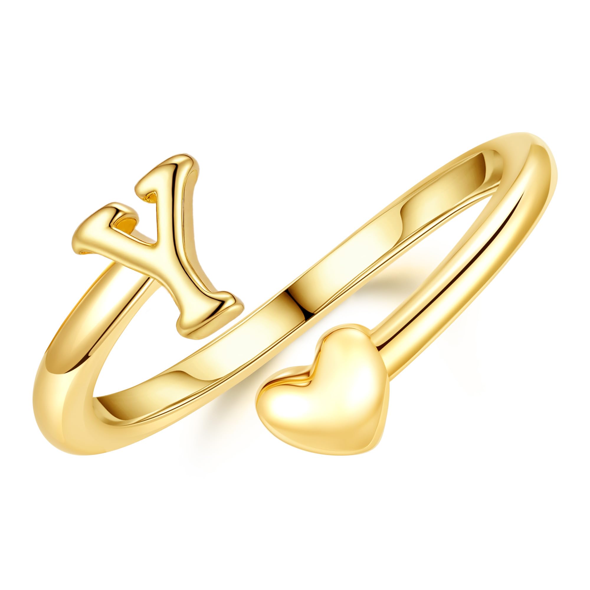 TINGN Bague en or plaqué or 14 carats - Étanche - Motif cœur - Avec lettres - Empilable - Cadeau pour femme et petite amie