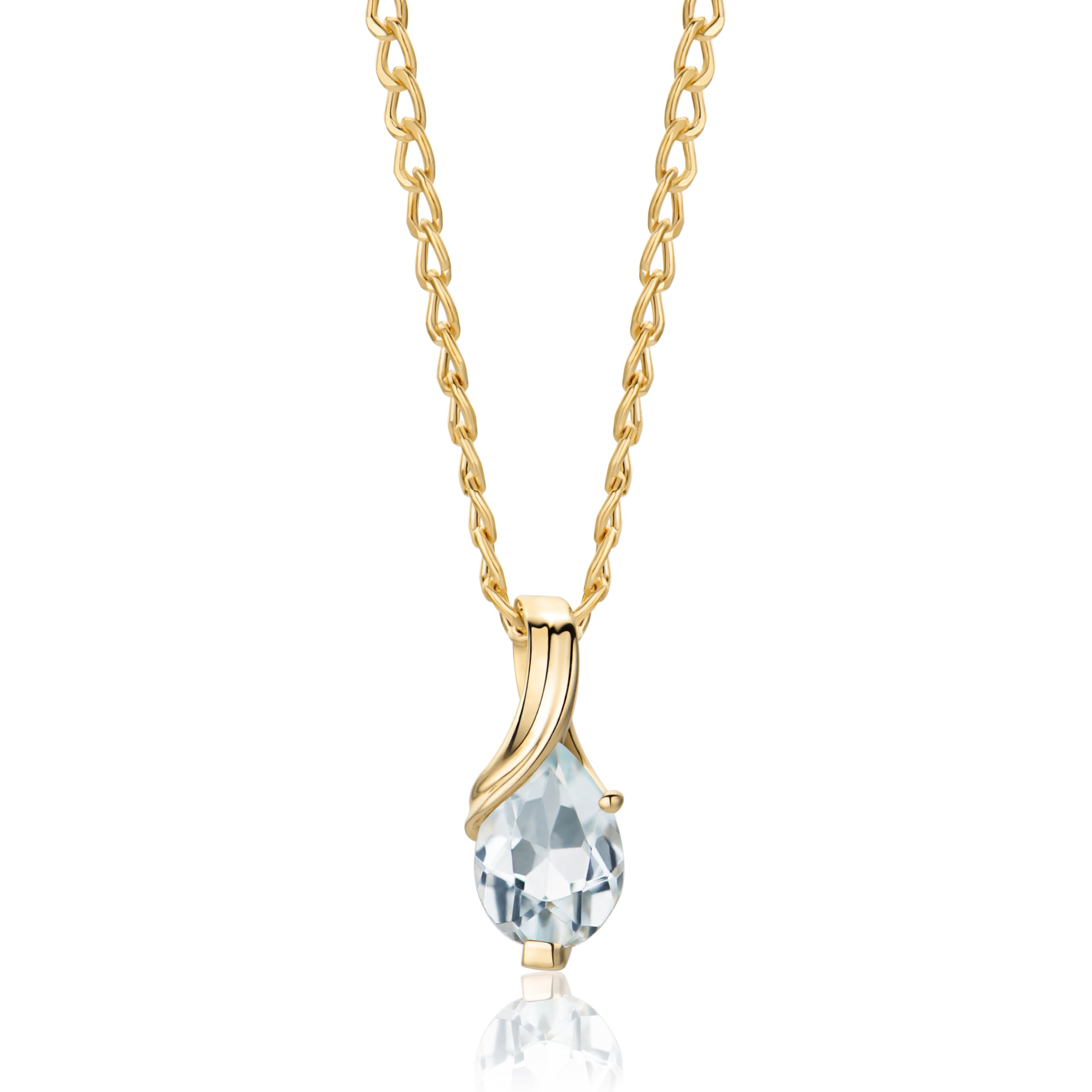 MIORE Collier Femmes en Or Blanc-Or Jaune 9 carat 375 Pendentif Pierre Précieuse Poire Aigue-Marine, Améthyste, Topaza, Saphir, Rubis, Emeraude Chaîne 45 cm avec Boîte à Bijoux