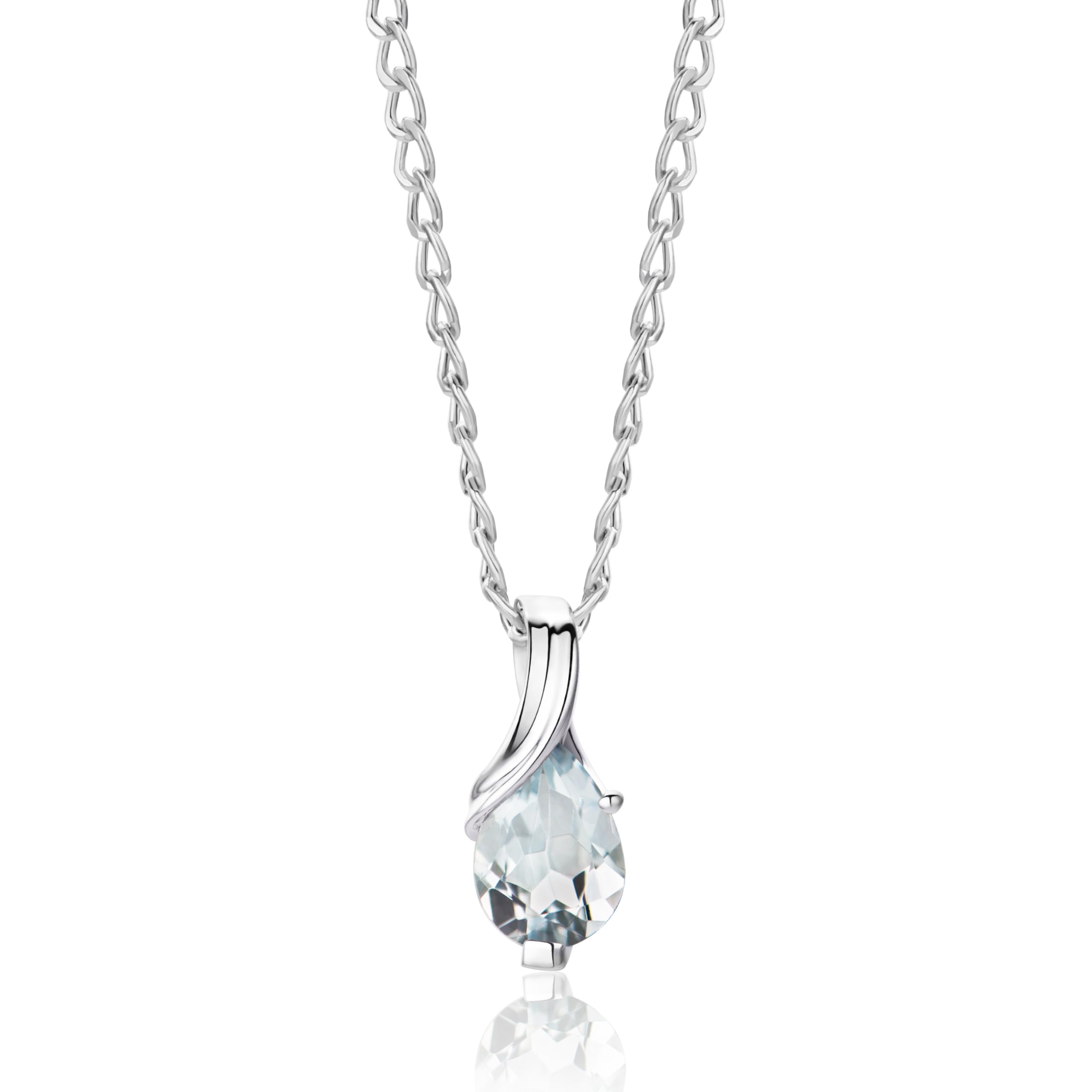 MIORE Collier Femmes en Or Blanc-Or Jaune 9 carat 375 Pendentif Pierre Précieuse Poire Aigue-Marine, Améthyste, Topaza, Saphir, Rubis, Emeraude Chaîne 45 cm avec Boîte à Bijoux