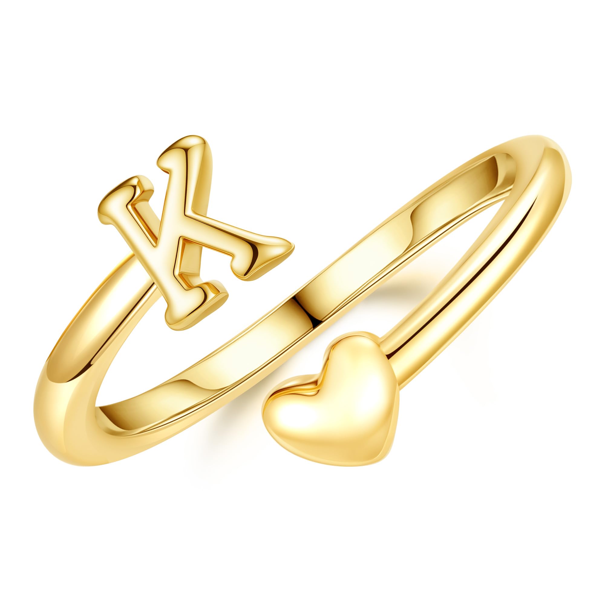 TINGN Bague en or plaqué or 14 carats - Étanche - Motif cœur - Avec lettres - Empilable - Cadeau pour femme et petite amie
