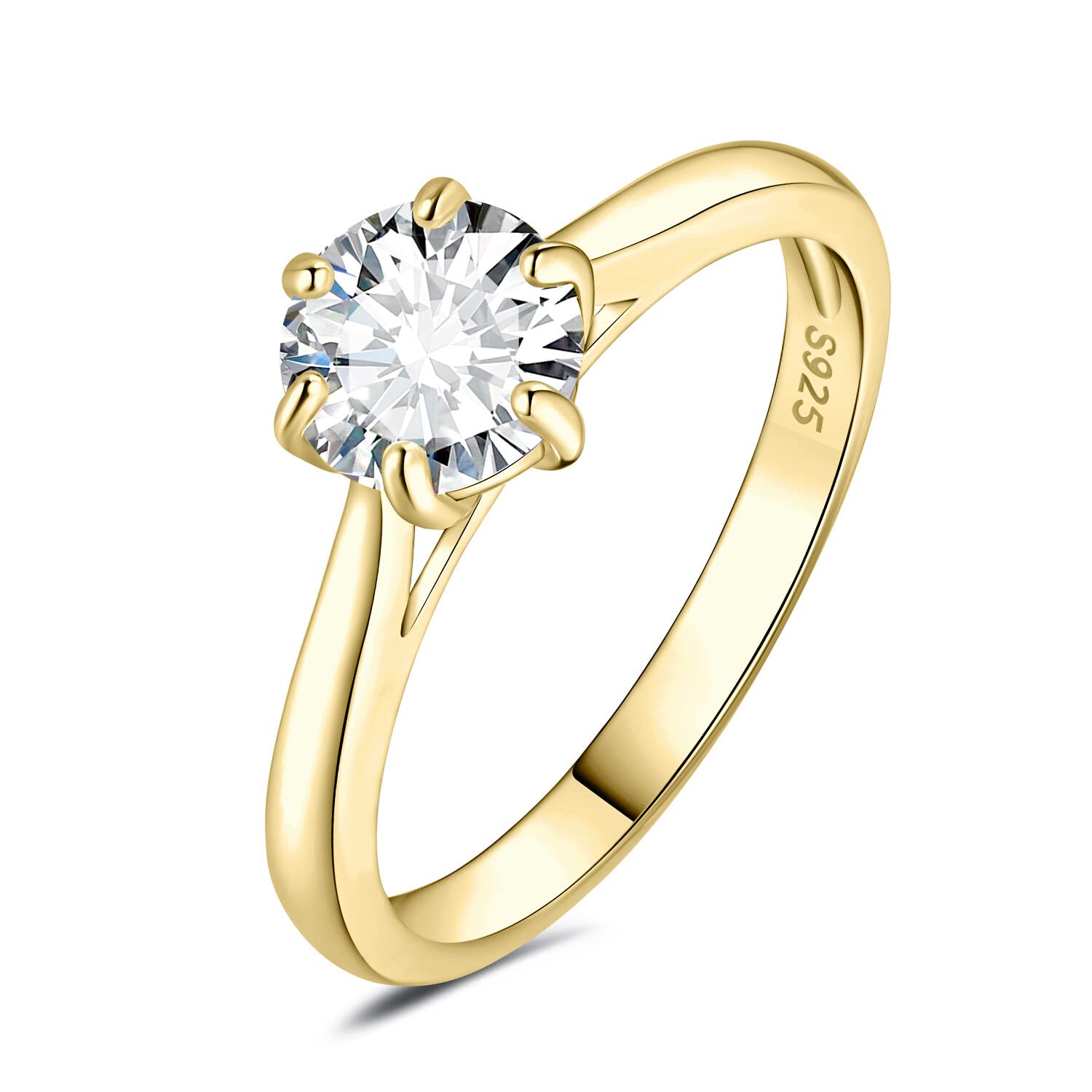 JewelryPalace 1-3ct Classique Cubic Zirconia Bague Taille Rond Solitaire Pierre Argent Massif 925 Femme, Plaqué Or Jaune Or Rose Bague Diamant Simulé Fiançailles Mariage, Ensemble Bijoux Femme Mariee