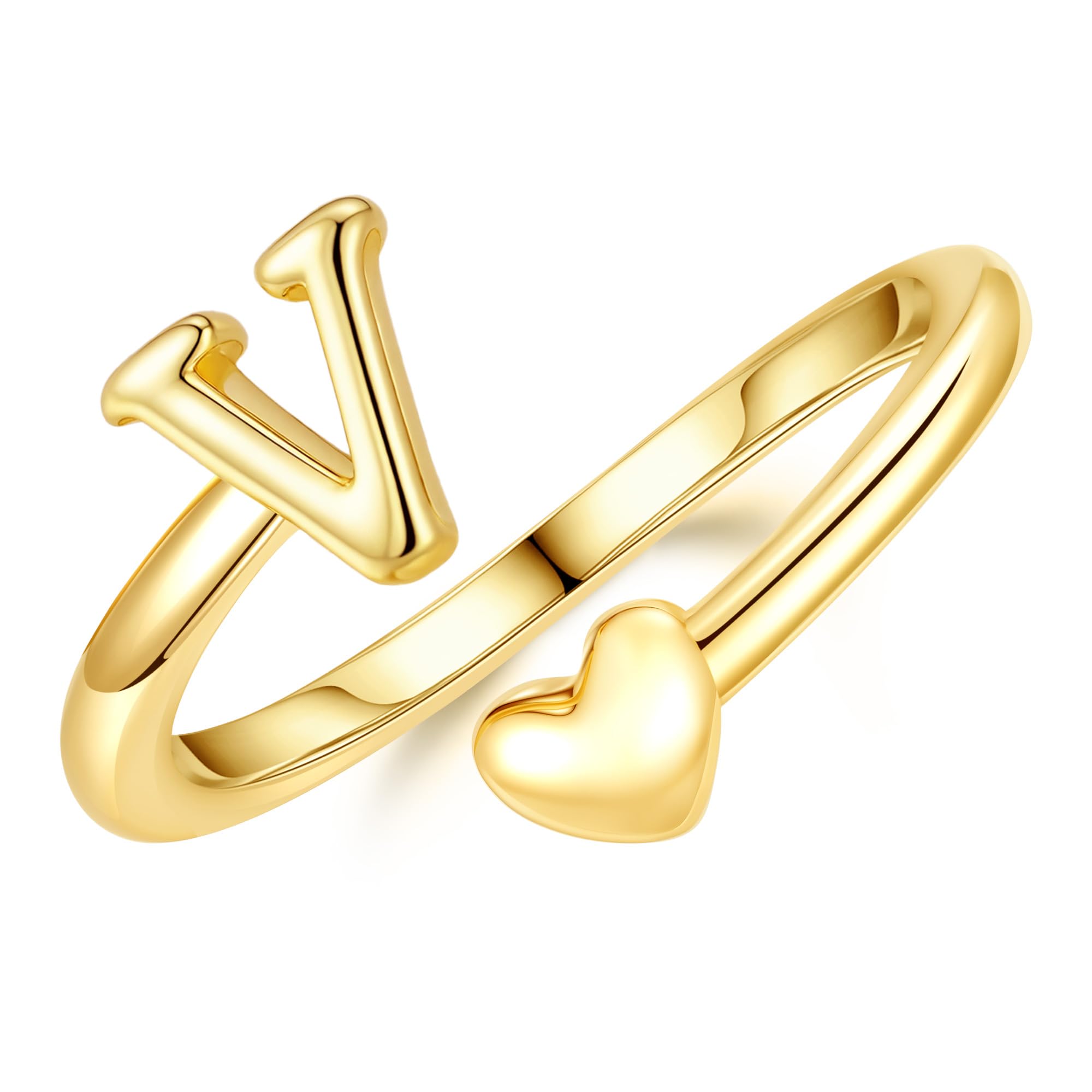 TINGN Bague en or plaqué or 14 carats - Étanche - Motif cœur - Avec lettres - Empilable - Cadeau pour femme et petite amie