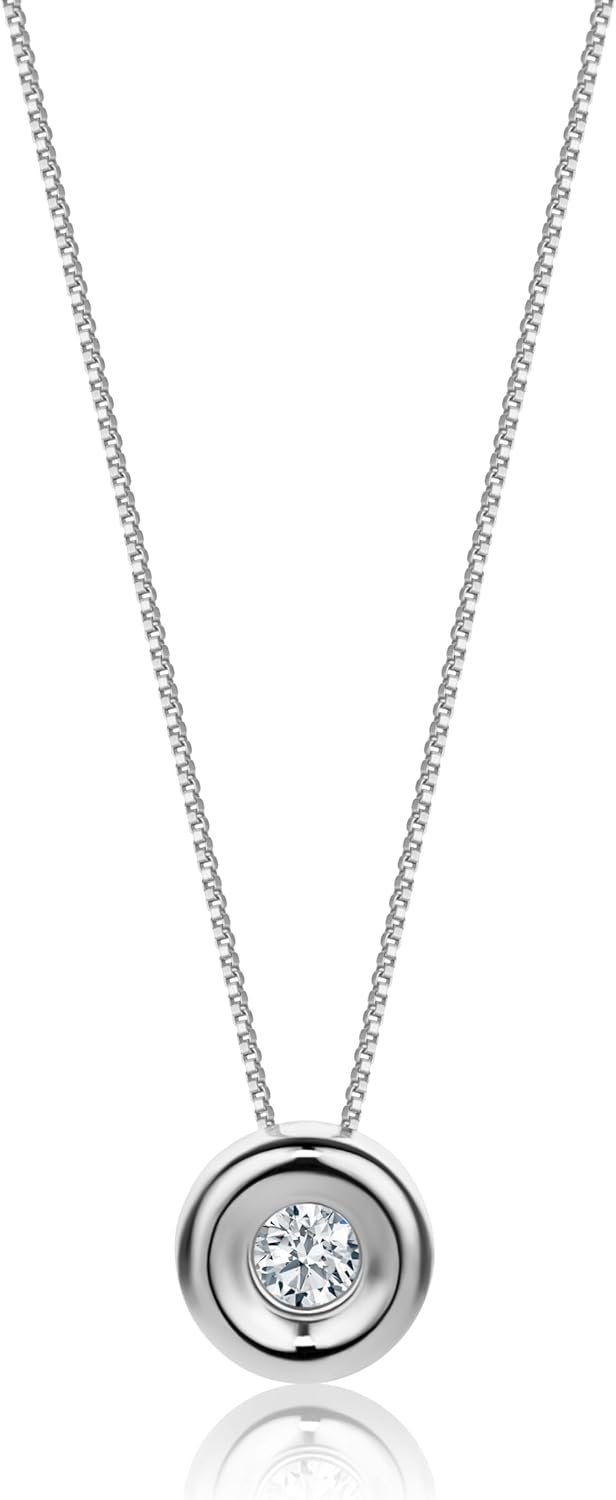 Orovi Collier Femme Or Jaune/Or Blanc 18 Carats 750, Penditif Diamant de 0.05ct et Chaîne Femme 45 Long, Bijoux Femme D'or Hypoallergéniques, Collier Diamant Fait à la Main Livré avec Boîte à Bijoux