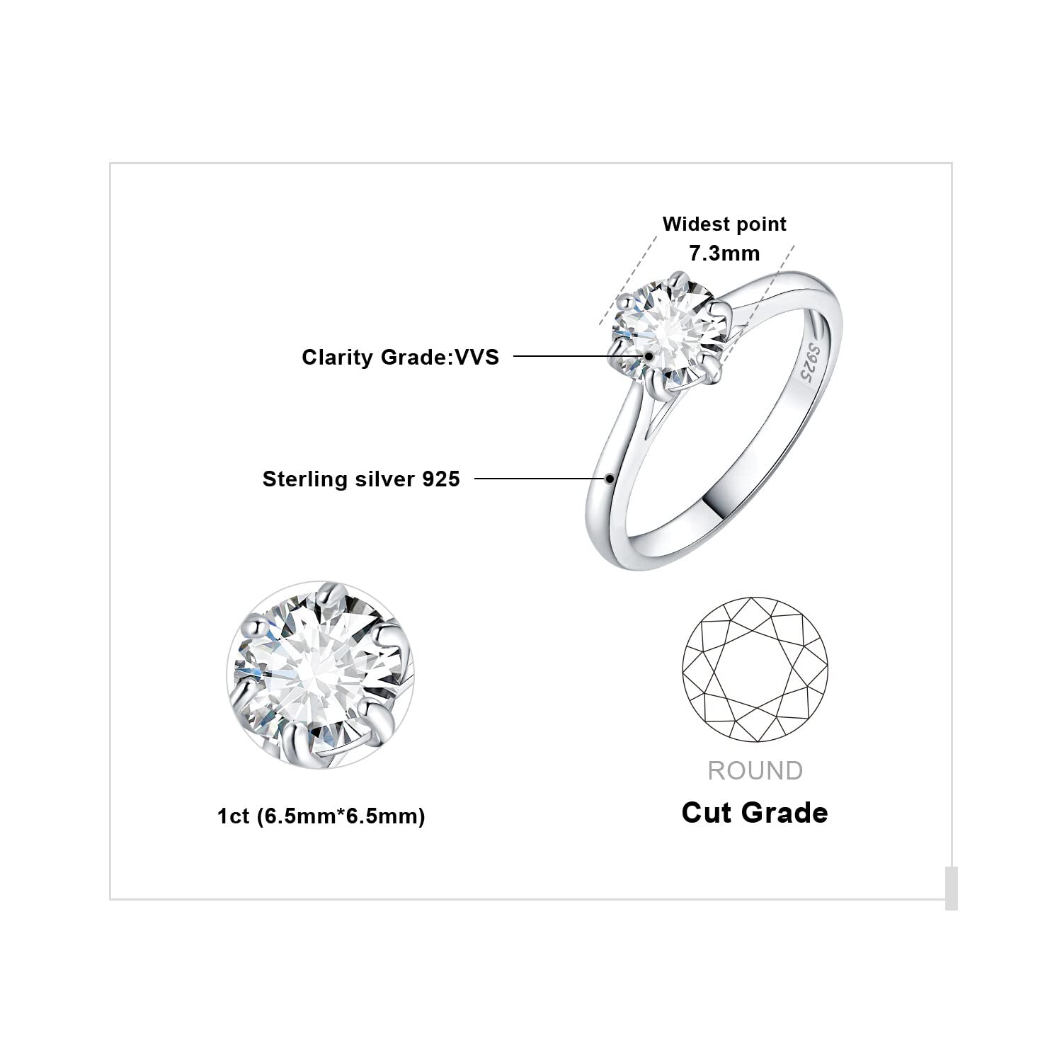 JewelryPalace 1-3ct Classique Cubic Zirconia Bague Taille Rond Solitaire Pierre Argent Massif 925 Femme, Plaqué Or Jaune Or Rose Bague Diamant Simulé Fiançailles Mariage, Ensemble Bijoux Femme Mariee