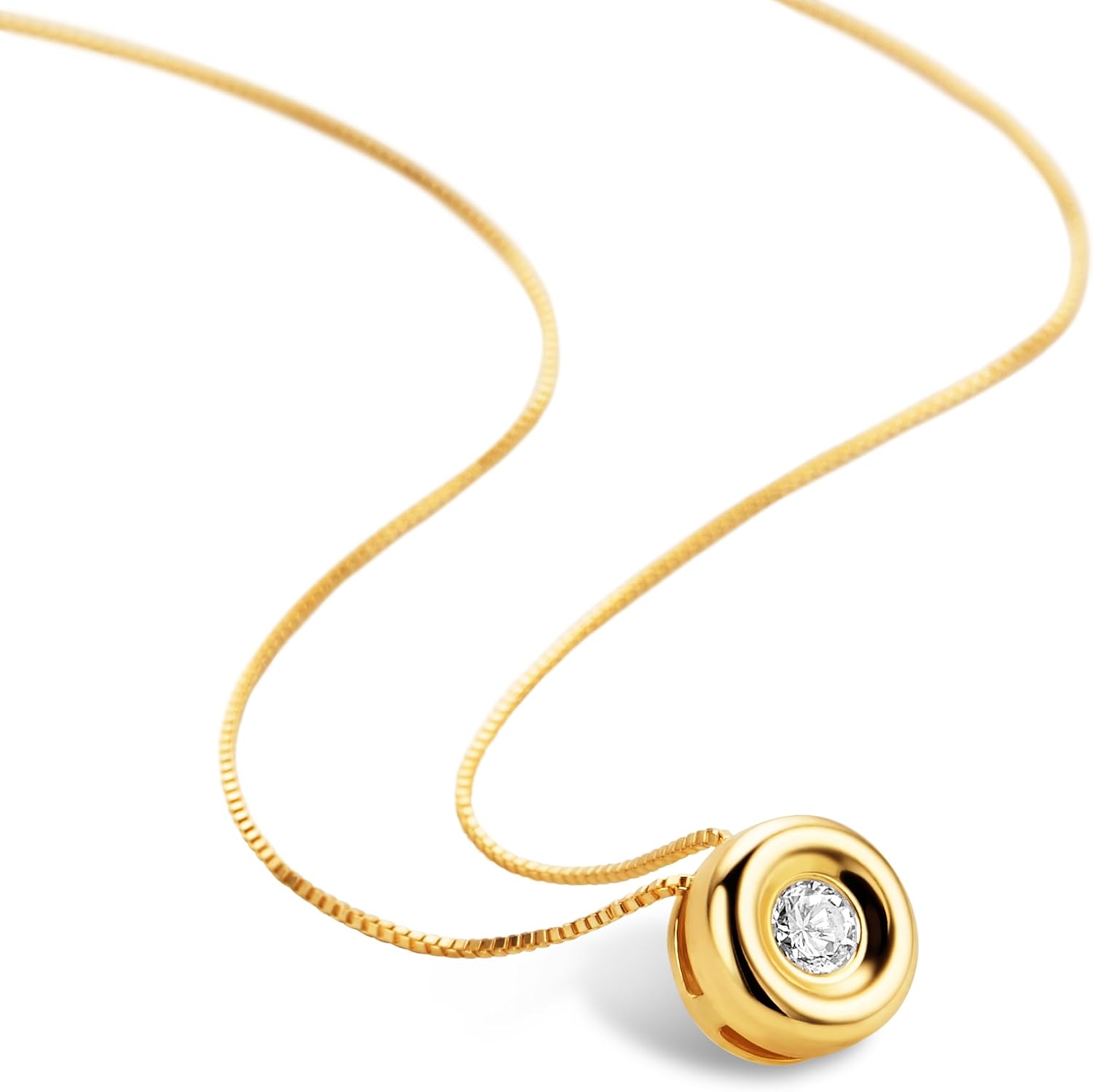 Orovi Collier Femme Or Jaune/Or Blanc 18 Carats 750, Penditif Diamant de 0.05ct et Chaîne Femme 45 Long, Bijoux Femme D'or Hypoallergéniques, Collier Diamant Fait à la Main Livré avec Boîte à Bijoux