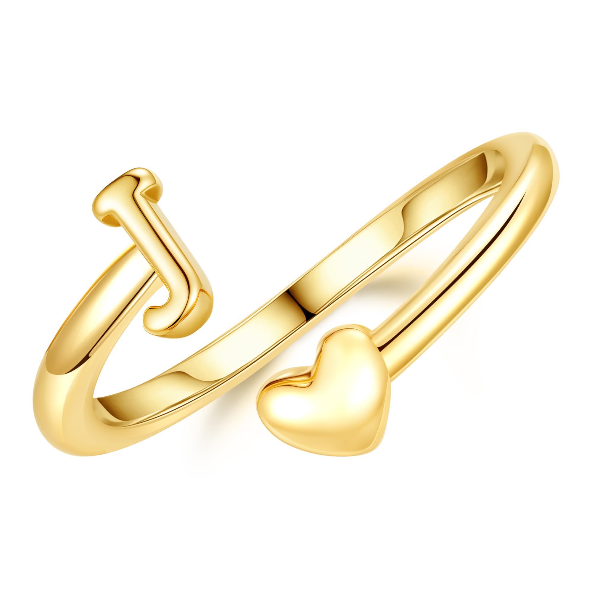 TINGN Bague en or plaqué or 14 carats - Étanche - Motif cœur - Avec lettres - Empilable - Cadeau pour femme et petite amie
