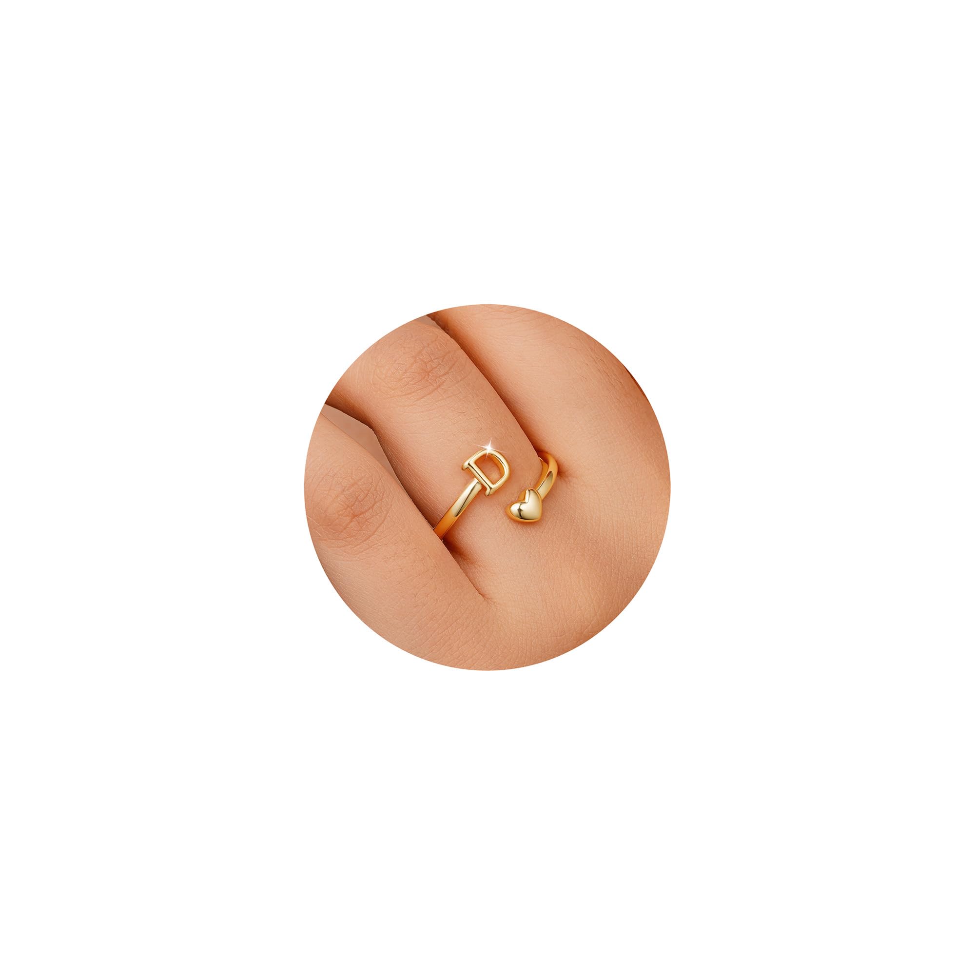 TINGN Bague en or plaqué or 14 carats - Étanche - Motif cœur - Avec lettres - Empilable - Cadeau pour femme et petite amie