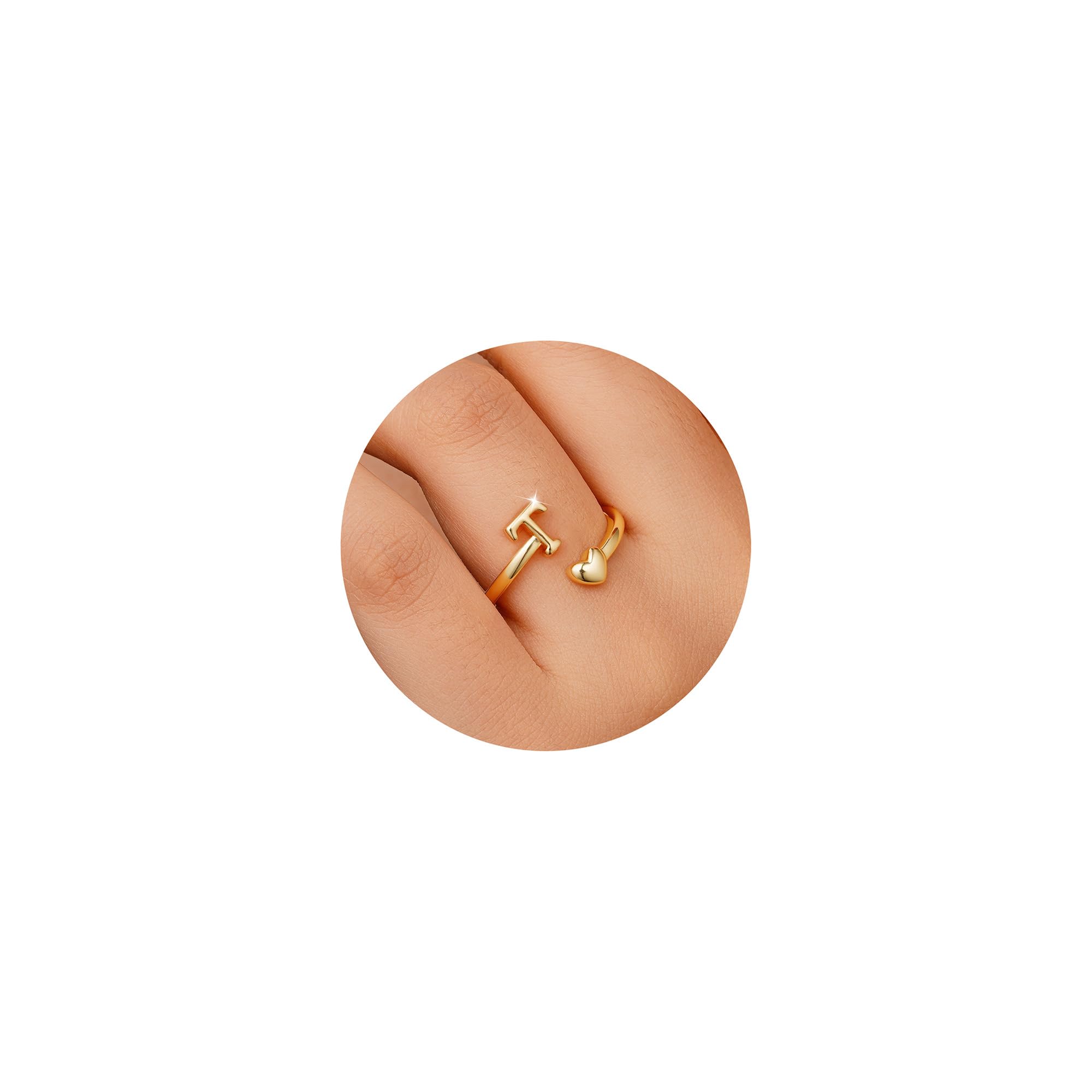 TINGN Bague en or plaqué or 14 carats - Étanche - Motif cœur - Avec lettres - Empilable - Cadeau pour femme et petite amie