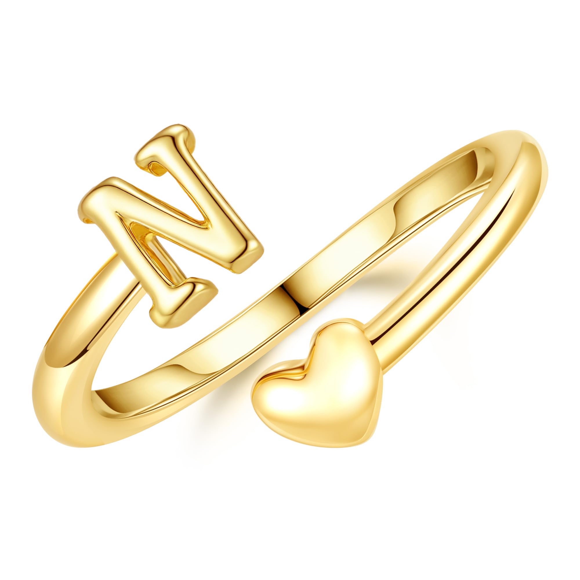 TINGN Bague en or plaqué or 14 carats - Étanche - Motif cœur - Avec lettres - Empilable - Cadeau pour femme et petite amie