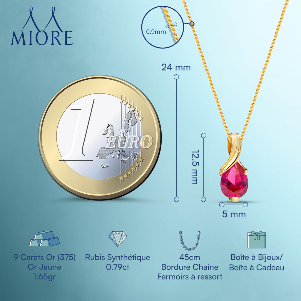 MIORE Collier Femmes en Or Blanc-Or Jaune 9 carat 375 Pendentif Pierre Précieuse Poire Aigue-Marine, Améthyste, Topaza, Saphir, Rubis, Emeraude Chaîne 45 cm avec Boîte à Bijoux