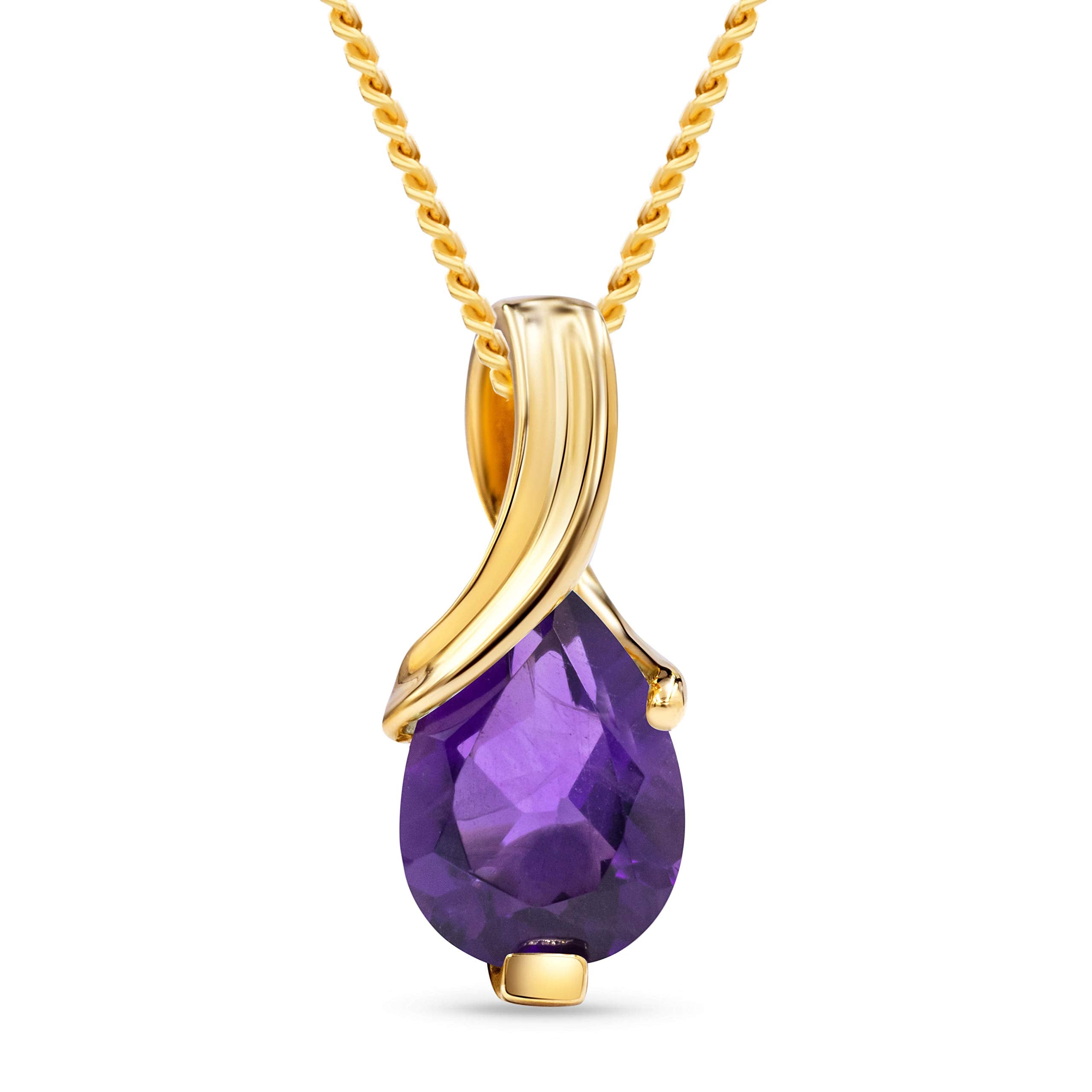 MIORE Collier Femmes en Or Blanc-Or Jaune 9 carat 375 Pendentif Pierre Précieuse Poire Aigue-Marine, Améthyste, Topaza, Saphir, Rubis, Emeraude Chaîne 45 cm avec Boîte à Bijoux
