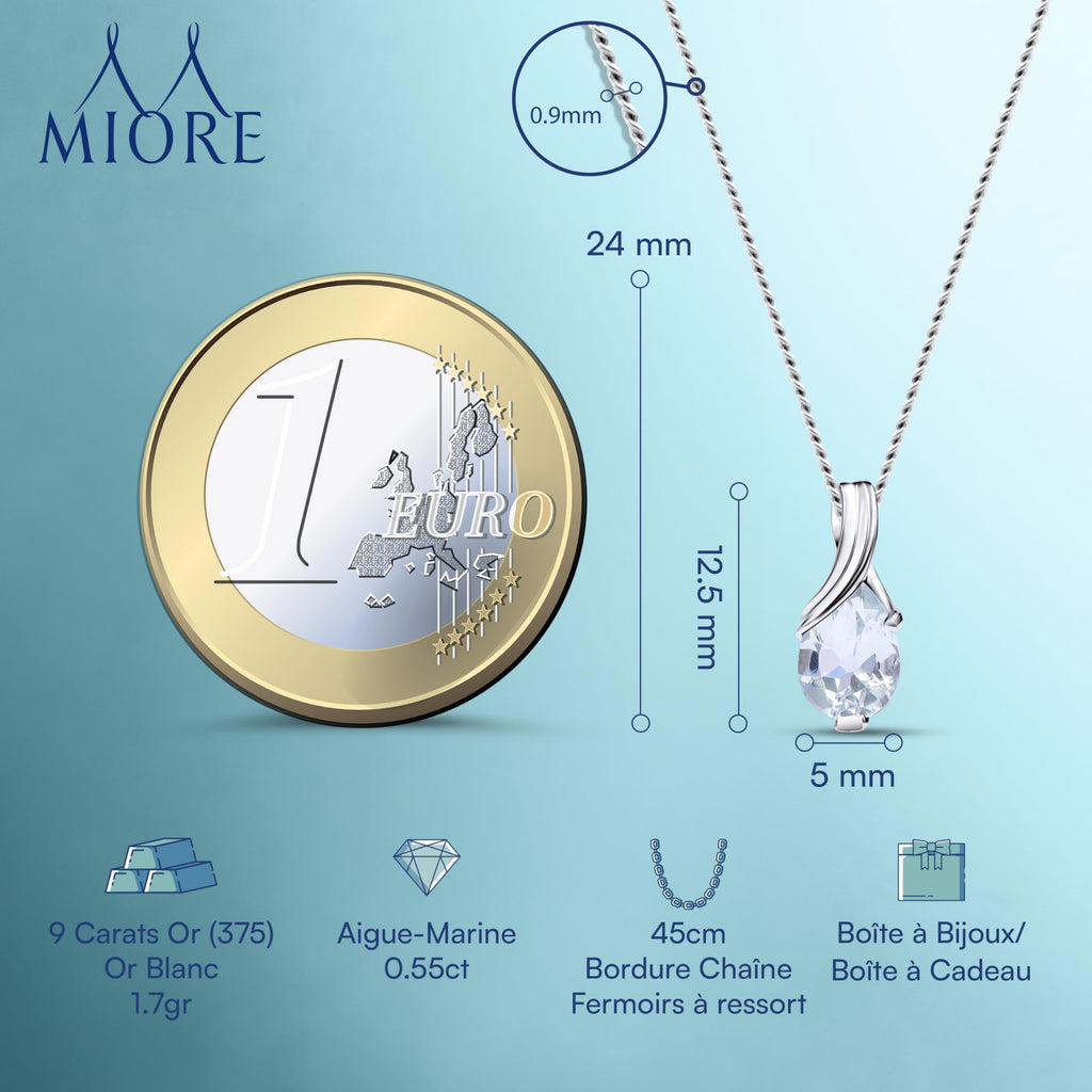 MIORE Collier Femmes en Or Blanc-Or Jaune 9 carat 375 Pendentif Pierre Précieuse Poire Aigue-Marine, Améthyste, Topaza, Saphir, Rubis, Emeraude Chaîne 45 cm avec Boîte à Bijoux