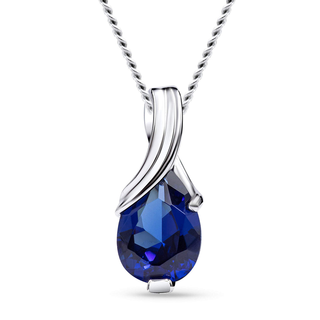 MIORE Collier Femmes en Or Blanc-Or Jaune 9 carat 375 Pendentif Pierre Précieuse Poire Aigue-Marine, Améthyste, Topaza, Saphir, Rubis, Emeraude Chaîne 45 cm avec Boîte à Bijoux