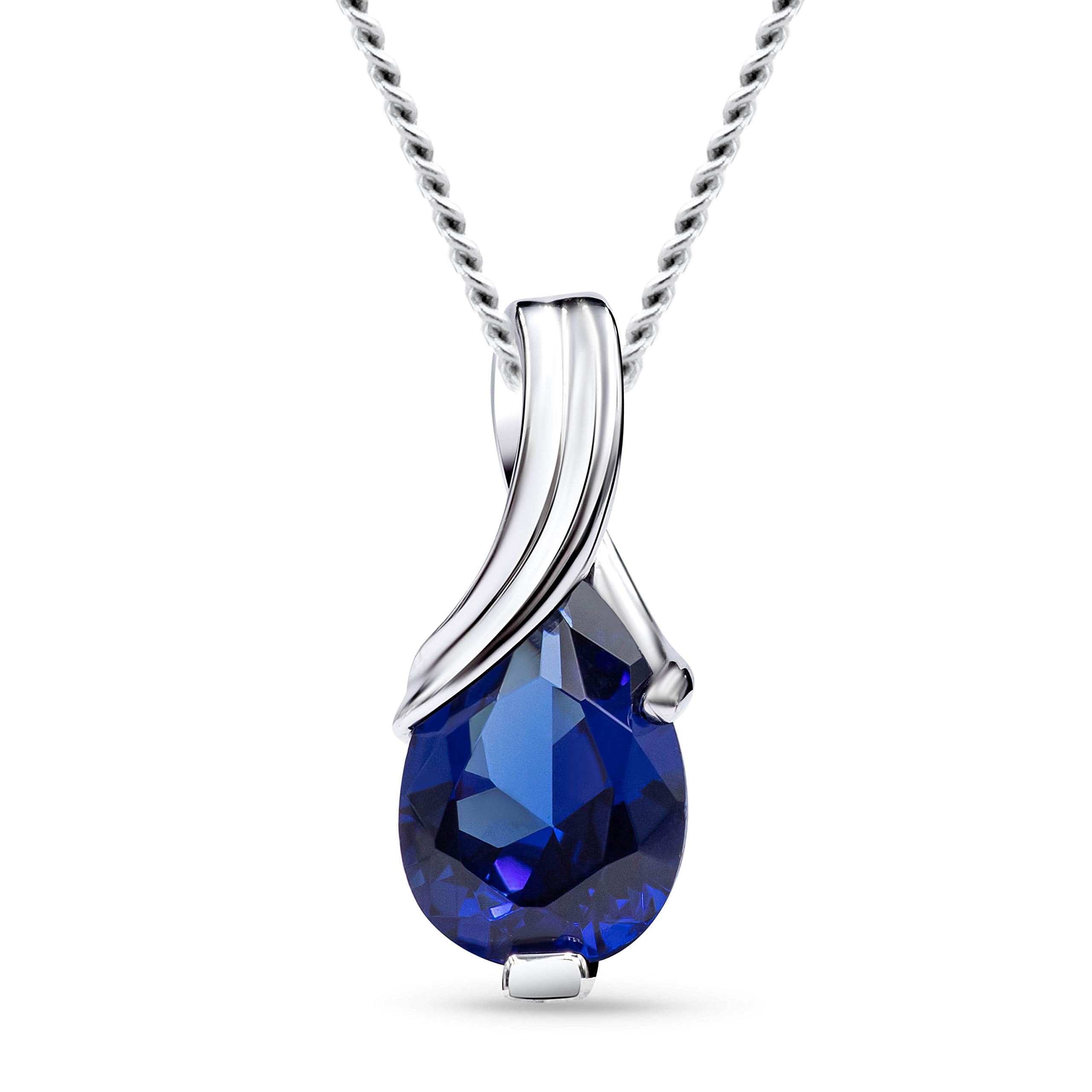 MIORE Collier Femmes en Or Blanc-Or Jaune 9 carat 375 Pendentif Pierre Précieuse Poire Aigue-Marine, Améthyste, Topaza, Saphir, Rubis, Emeraude Chaîne 45 cm avec Boîte à Bijoux