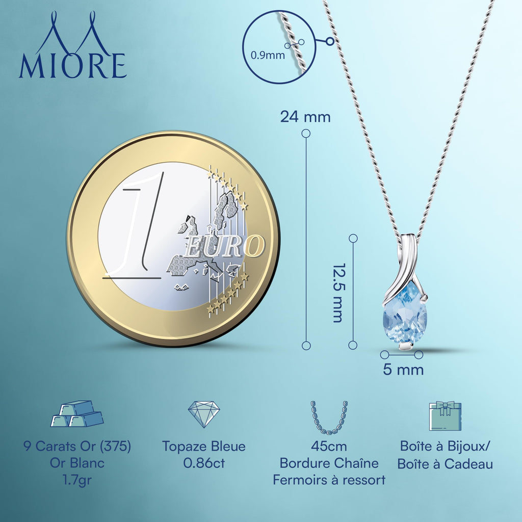 MIORE Collier Femmes en Or Blanc-Or Jaune 9 carat 375 Pendentif Pierre Précieuse Poire Aigue-Marine, Améthyste, Topaza, Saphir, Rubis, Emeraude Chaîne 45 cm avec Boîte à Bijoux