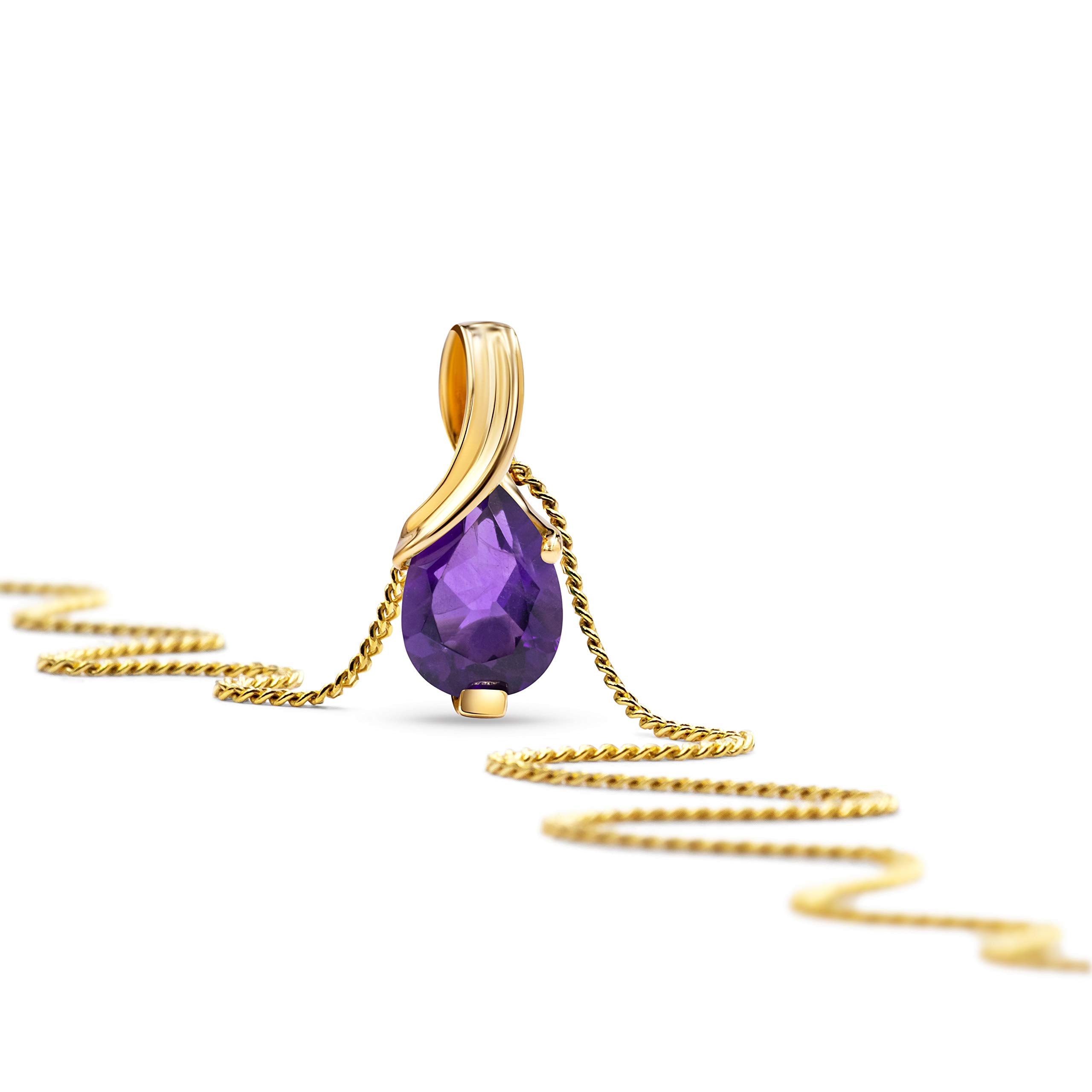 MIORE Collier Femmes en Or Blanc-Or Jaune 9 carat 375 Pendentif Pierre Précieuse Poire Aigue-Marine, Améthyste, Topaza, Saphir, Rubis, Emeraude Chaîne 45 cm avec Boîte à Bijoux