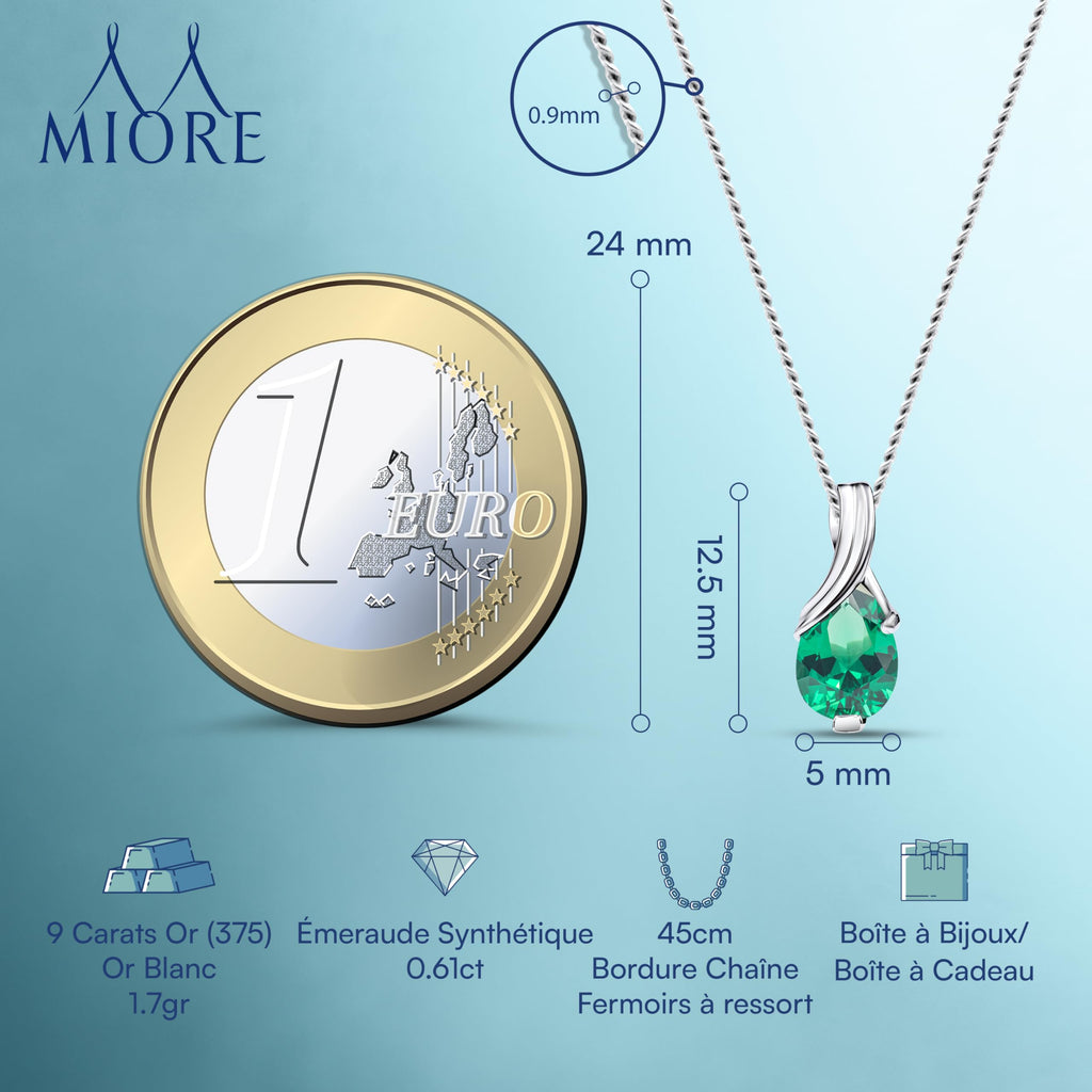 MIORE Collier Femmes en Or Blanc-Or Jaune 9 carat 375 Pendentif Pierre Précieuse Poire Aigue-Marine, Améthyste, Topaza, Saphir, Rubis, Emeraude Chaîne 45 cm avec Boîte à Bijoux