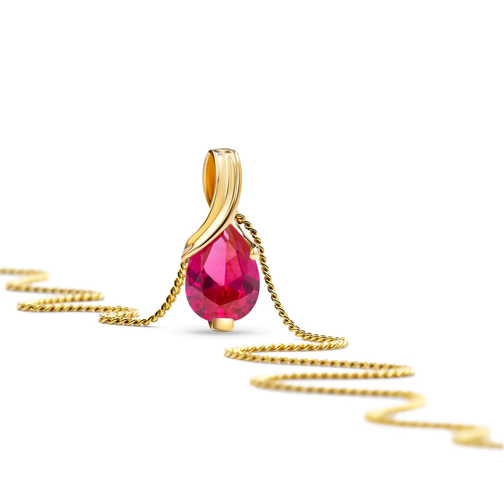 MIORE Collier Femmes en Or Blanc-Or Jaune 9 carat 375 Pendentif Pierre Précieuse Poire Aigue-Marine, Améthyste, Topaza, Saphir, Rubis, Emeraude Chaîne 45 cm avec Boîte à Bijoux