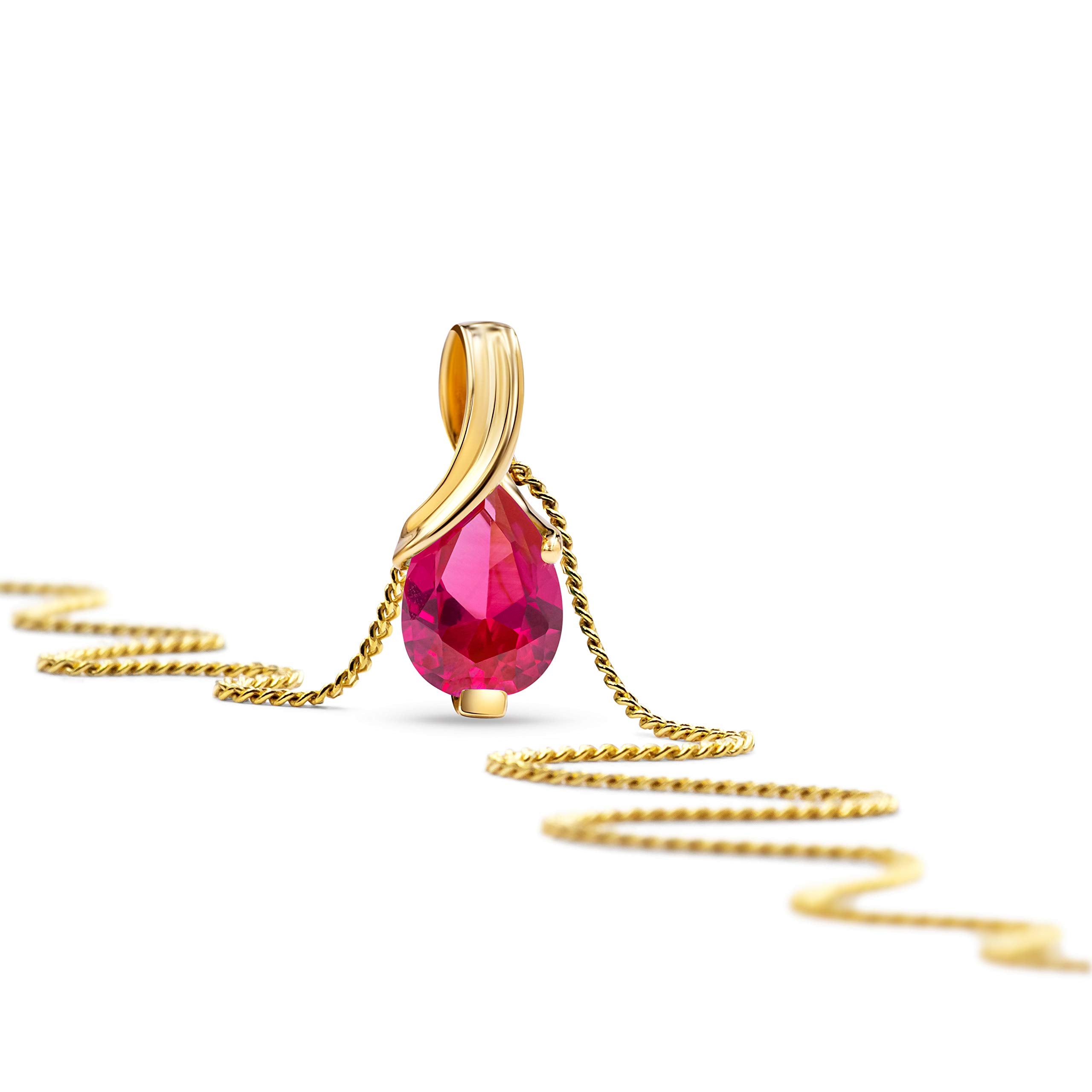 MIORE Collier Femmes en Or Blanc-Or Jaune 9 carat 375 Pendentif Pierre Précieuse Poire Aigue-Marine, Améthyste, Topaza, Saphir, Rubis, Emeraude Chaîne 45 cm avec Boîte à Bijoux