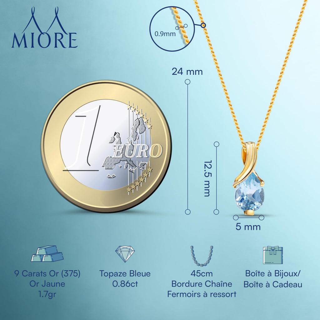 MIORE Collier Femmes en Or Blanc-Or Jaune 9 carat 375 Pendentif Pierre Précieuse Poire Aigue-Marine, Améthyste, Topaza, Saphir, Rubis, Emeraude Chaîne 45 cm avec Boîte à Bijoux