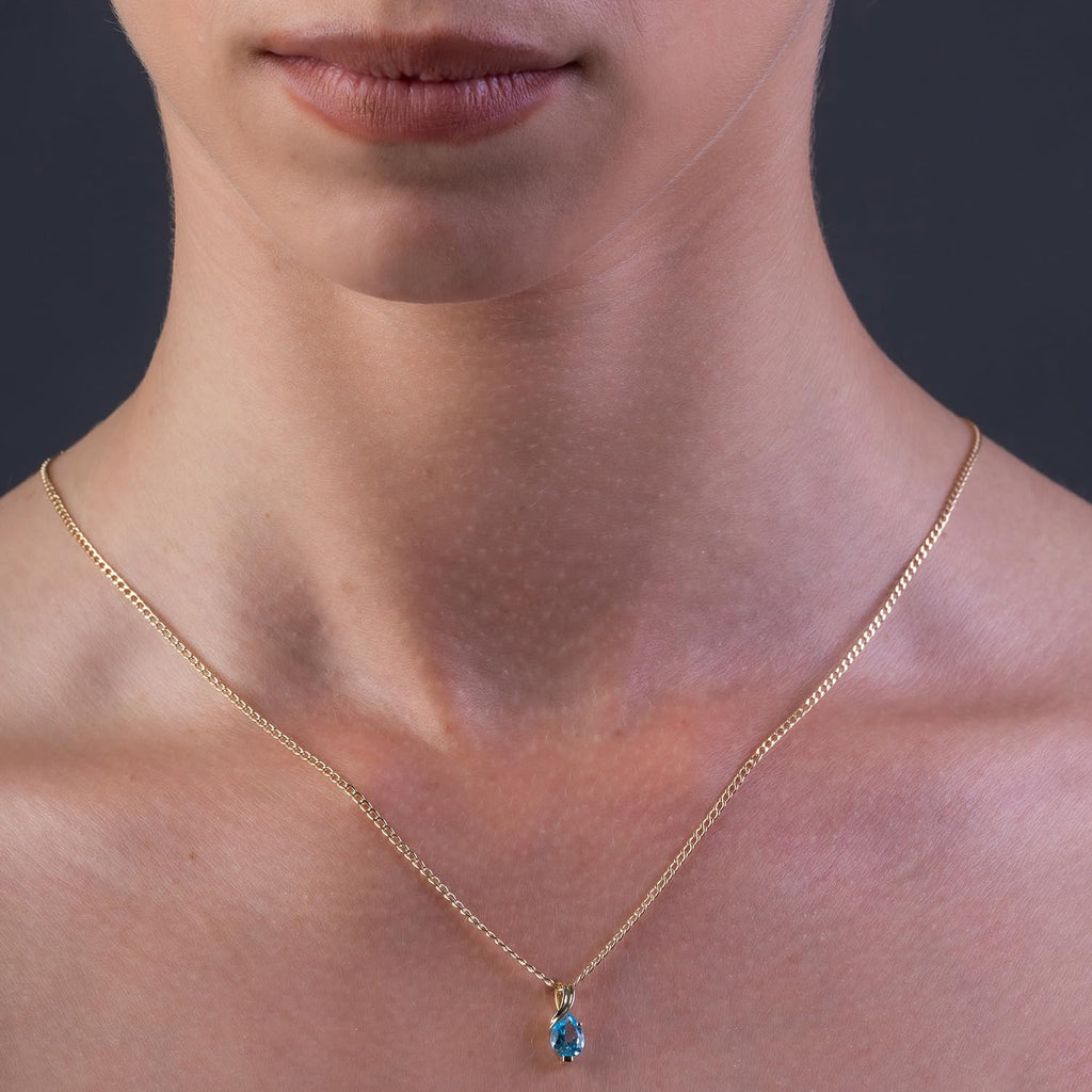 MIORE Collier Femmes en Or Blanc-Or Jaune 9 carat 375 Pendentif Pierre Précieuse Poire Aigue-Marine, Améthyste, Topaza, Saphir, Rubis, Emeraude Chaîne 45 cm avec Boîte à Bijoux