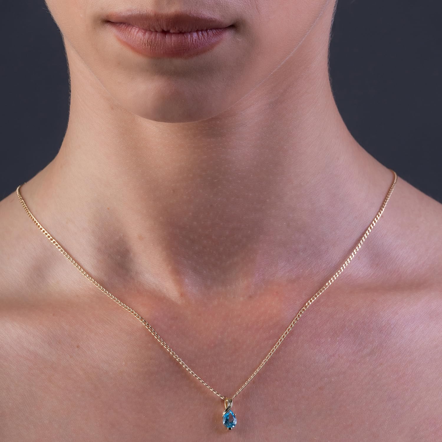 MIORE Collier Femmes en Or Blanc-Or Jaune 9 carat 375 Pendentif Pierre Précieuse Poire Aigue-Marine, Améthyste, Topaza, Saphir, Rubis, Emeraude Chaîne 45 cm avec Boîte à Bijoux