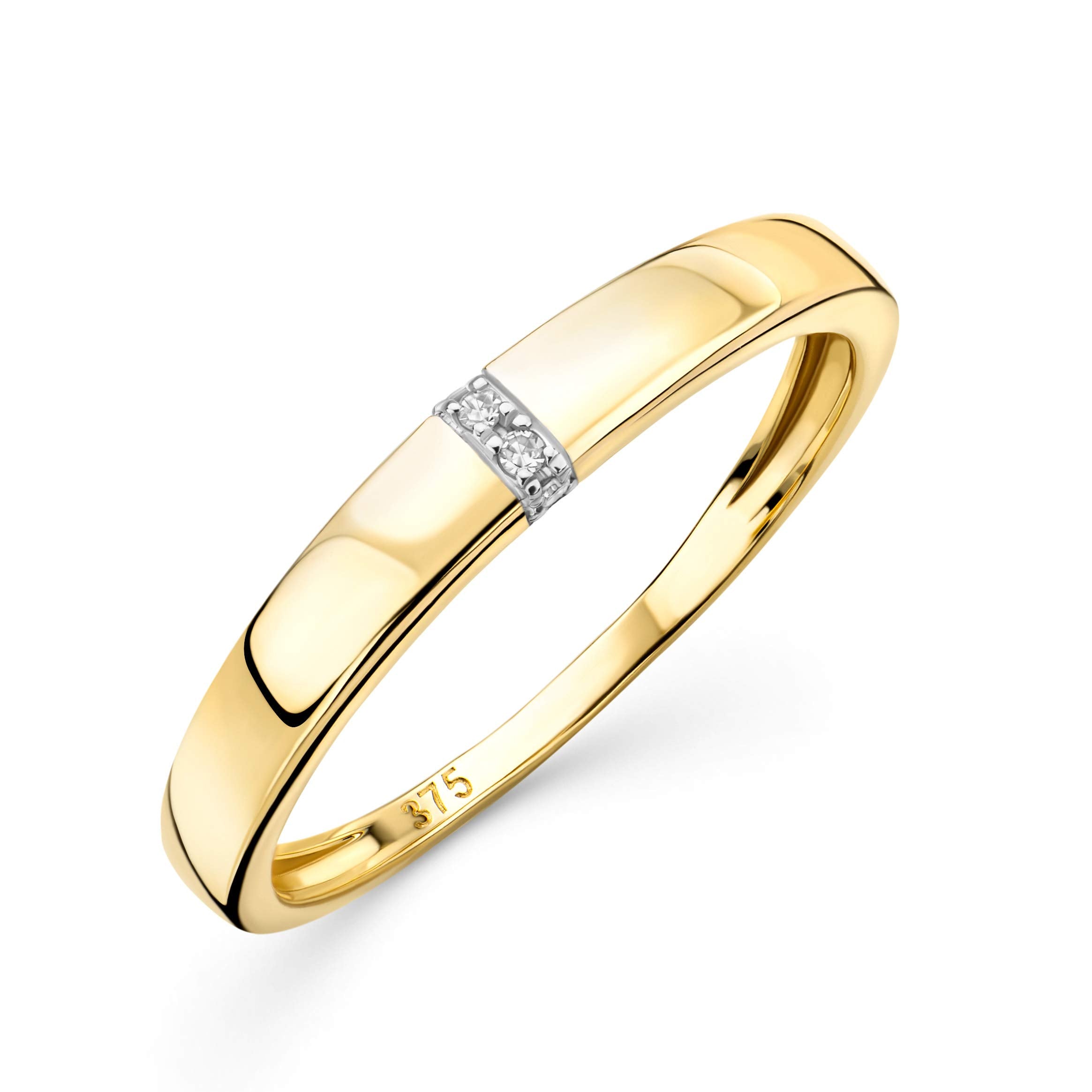 Orovi Bague Femme -Or Blanc/Or Jaune 9 Carats (375)- Bague Or avec Diamants naturels serti en Tension, Alliance 4 Diamants, Anneau Hypoallergénique, Taille 48-58, Bijoux Femme, Boite a Bijoux Incluse