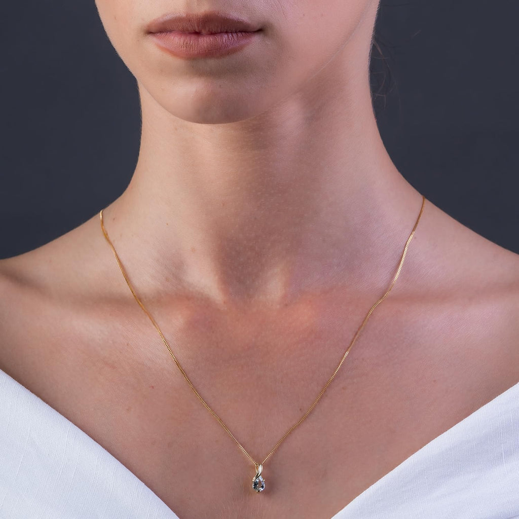 MIORE Collier Femmes en Or Blanc-Or Jaune 9 carat 375 Pendentif Pierre Précieuse Poire Aigue-Marine, Améthyste, Topaza, Saphir, Rubis, Emeraude Chaîne 45 cm avec Boîte à Bijoux
