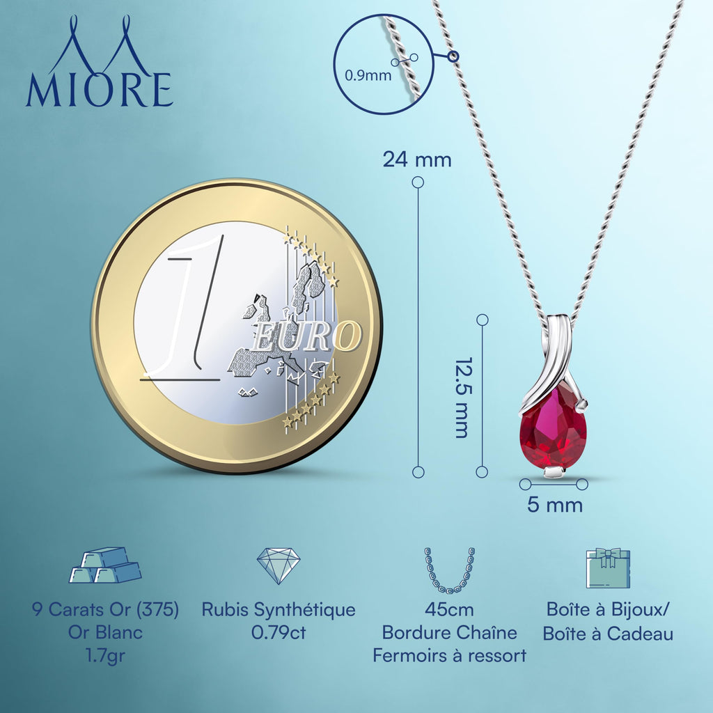MIORE Collier Femmes en Or Blanc-Or Jaune 9 carat 375 Pendentif Pierre Précieuse Poire Aigue-Marine, Améthyste, Topaza, Saphir, Rubis, Emeraude Chaîne 45 cm avec Boîte à Bijoux