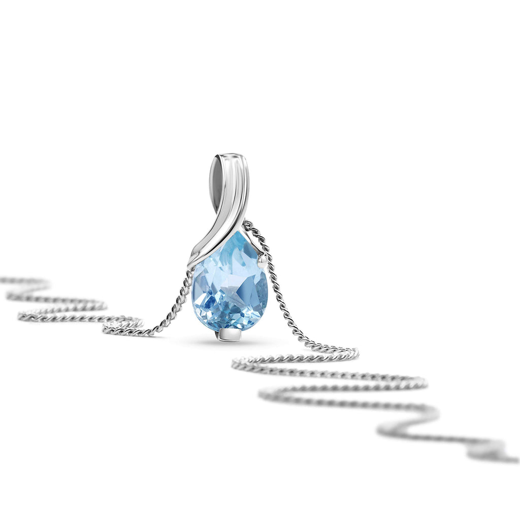 MIORE Collier Femmes en Or Blanc-Or Jaune 9 carat 375 Pendentif Pierre Précieuse Poire Aigue-Marine, Améthyste, Topaza, Saphir, Rubis, Emeraude Chaîne 45 cm avec Boîte à Bijoux