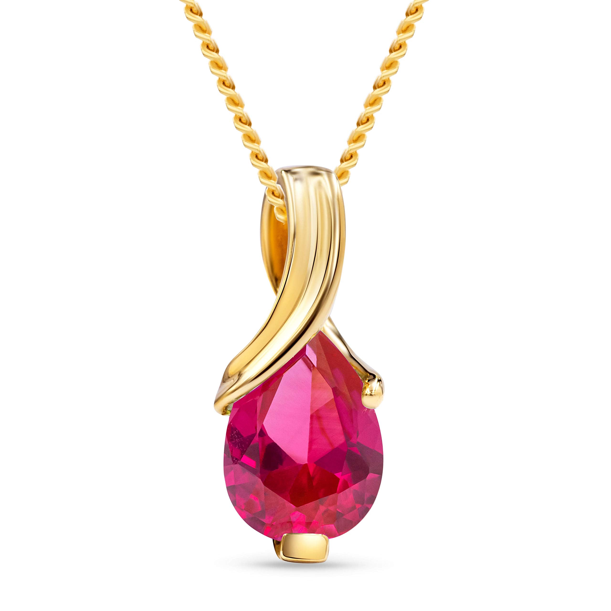 MIORE Collier Femmes en Or Blanc-Or Jaune 9 carat 375 Pendentif Pierre Précieuse Poire Aigue-Marine, Améthyste, Topaza, Saphir, Rubis, Emeraude Chaîne 45 cm avec Boîte à Bijoux