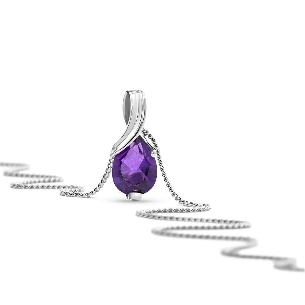 MIORE Collier Femmes en Or Blanc-Or Jaune 9 carat 375 Pendentif Pierre Précieuse Poire Aigue-Marine, Améthyste, Topaza, Saphir, Rubis, Emeraude Chaîne 45 cm avec Boîte à Bijoux