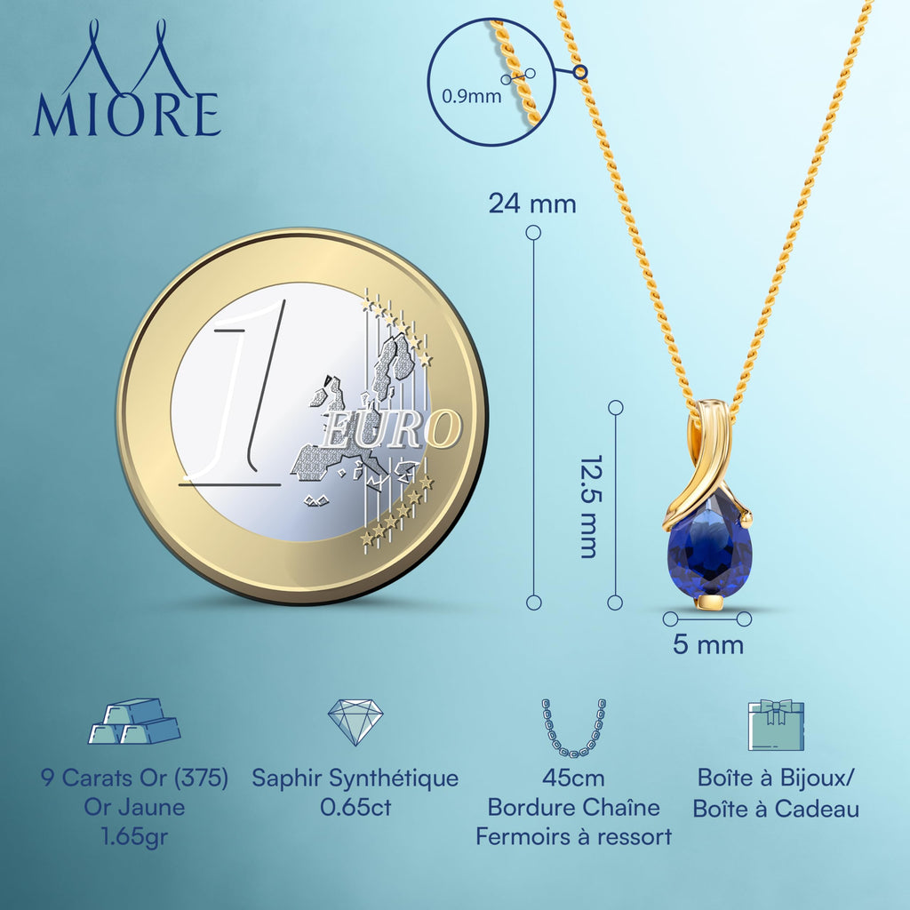 MIORE Collier Femmes en Or Blanc-Or Jaune 9 carat 375 Pendentif Pierre Précieuse Poire Aigue-Marine, Améthyste, Topaza, Saphir, Rubis, Emeraude Chaîne 45 cm avec Boîte à Bijoux
