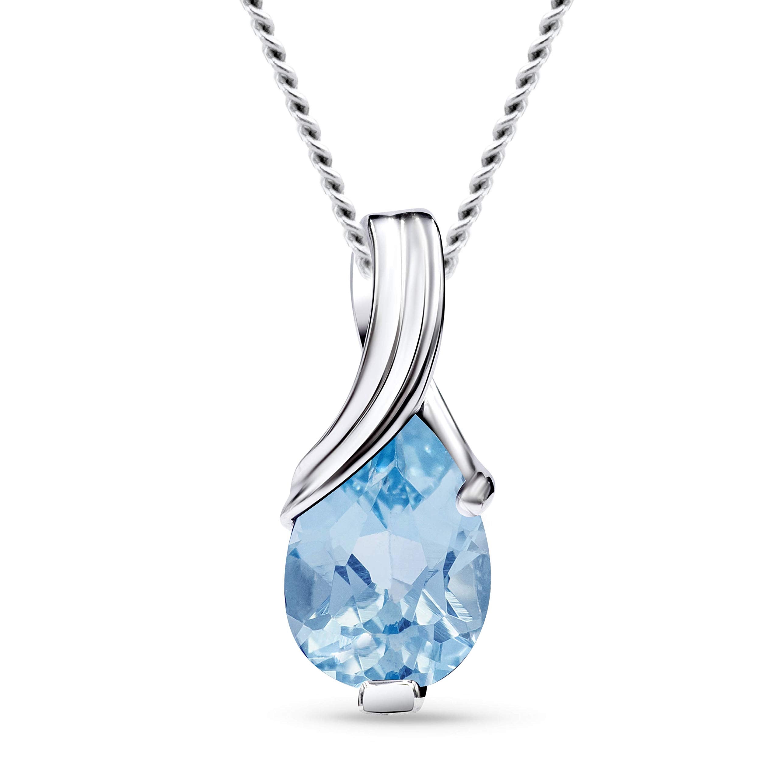 MIORE Collier Femmes en Or Blanc-Or Jaune 9 carat 375 Pendentif Pierre Précieuse Poire Aigue-Marine, Améthyste, Topaza, Saphir, Rubis, Emeraude Chaîne 45 cm avec Boîte à Bijoux