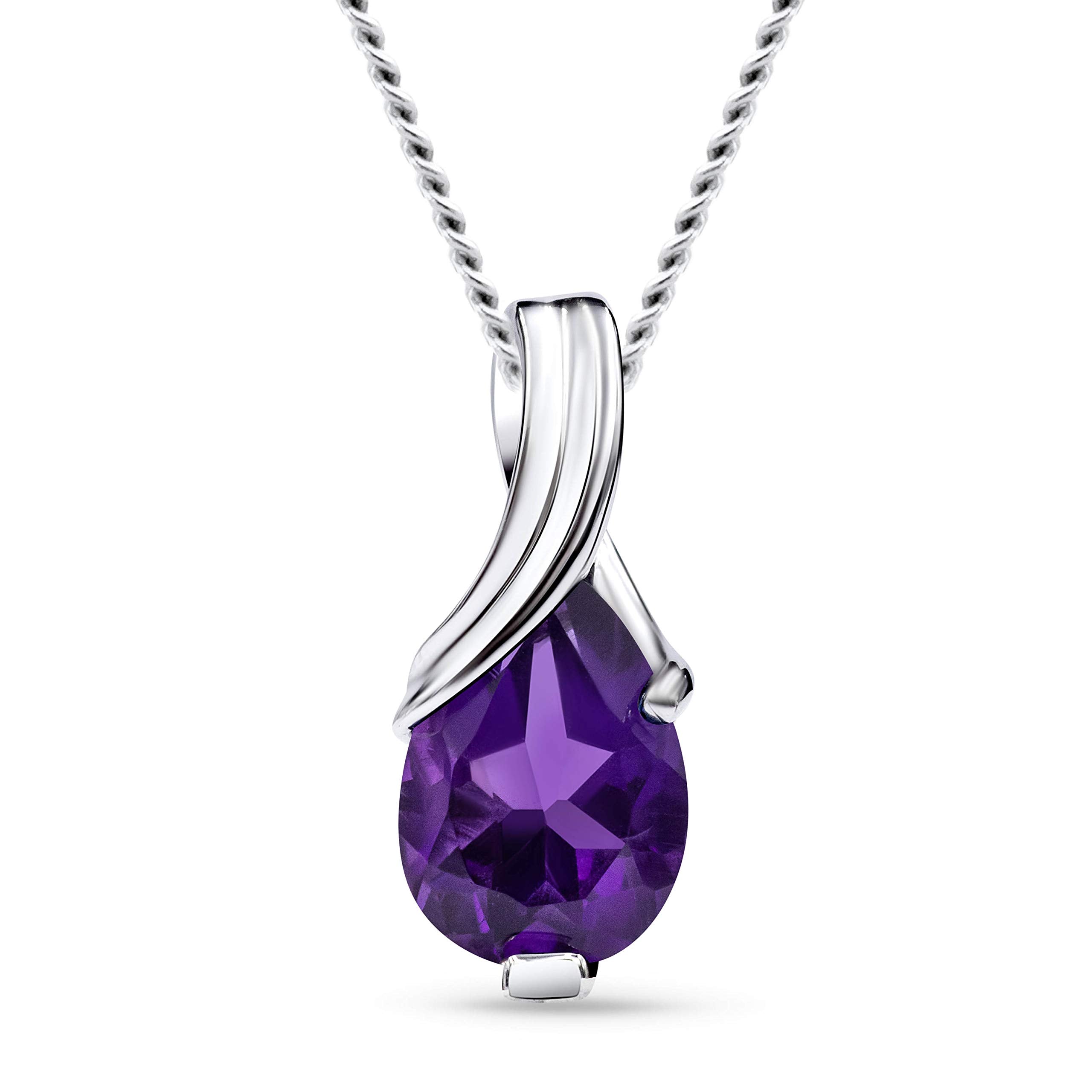 MIORE Collier Femmes en Or Blanc-Or Jaune 9 carat 375 Pendentif Pierre Précieuse Poire Aigue-Marine, Améthyste, Topaza, Saphir, Rubis, Emeraude Chaîne 45 cm avec Boîte à Bijoux