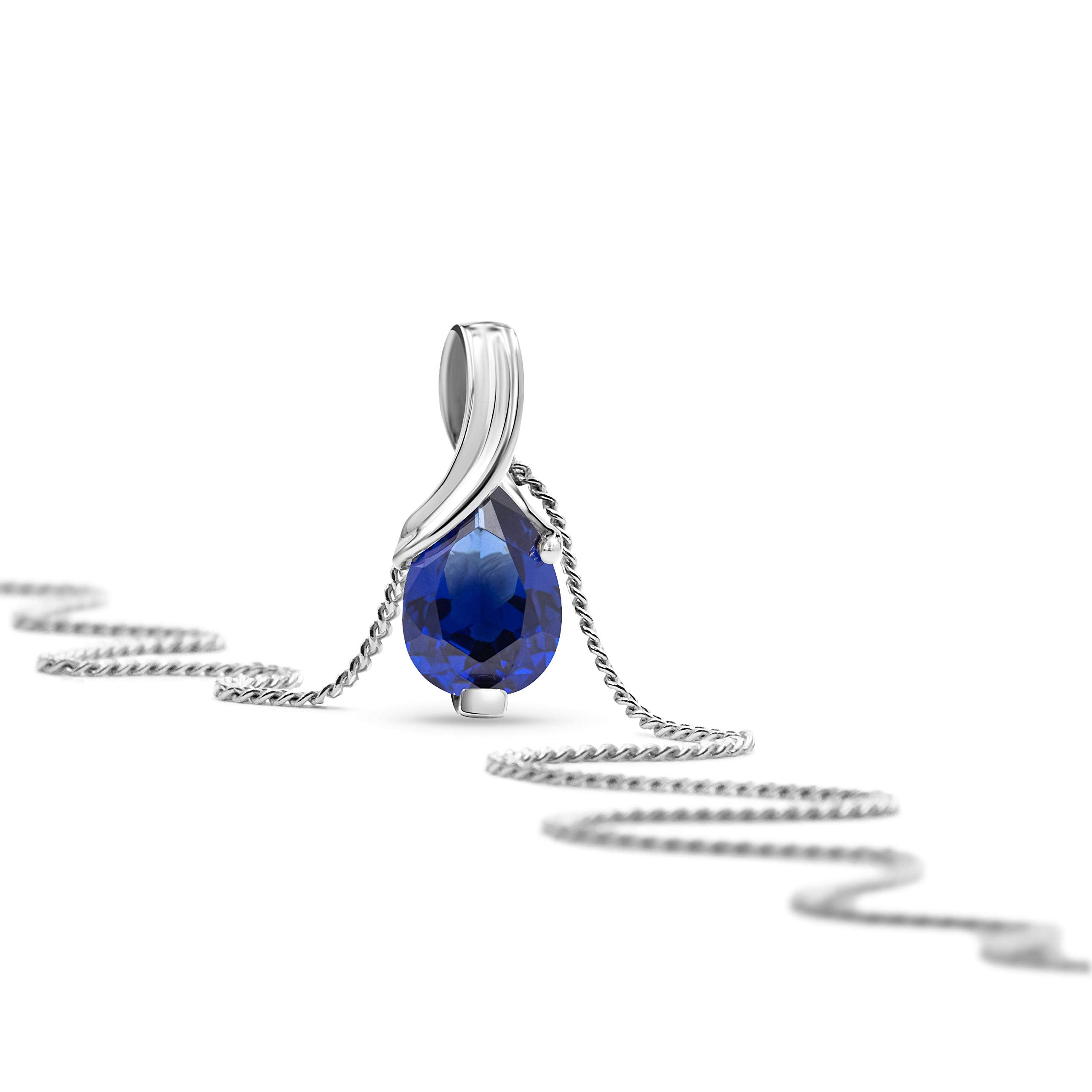 MIORE Collier Femmes en Or Blanc-Or Jaune 9 carat 375 Pendentif Pierre Précieuse Poire Aigue-Marine, Améthyste, Topaza, Saphir, Rubis, Emeraude Chaîne 45 cm avec Boîte à Bijoux