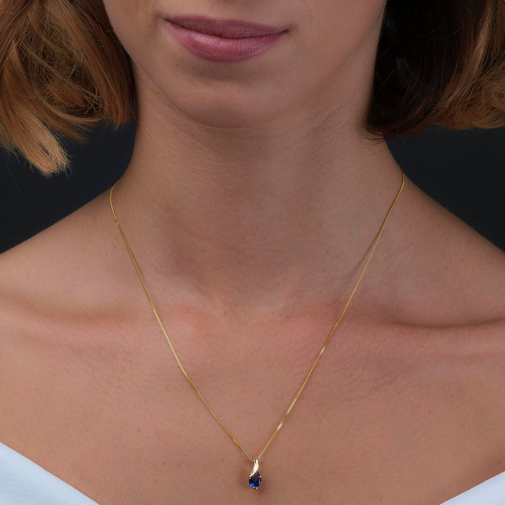 MIORE Collier Femmes en Or Blanc-Or Jaune 9 carat 375 Pendentif Pierre Précieuse Poire Aigue-Marine, Améthyste, Topaza, Saphir, Rubis, Emeraude Chaîne 45 cm avec Boîte à Bijoux
