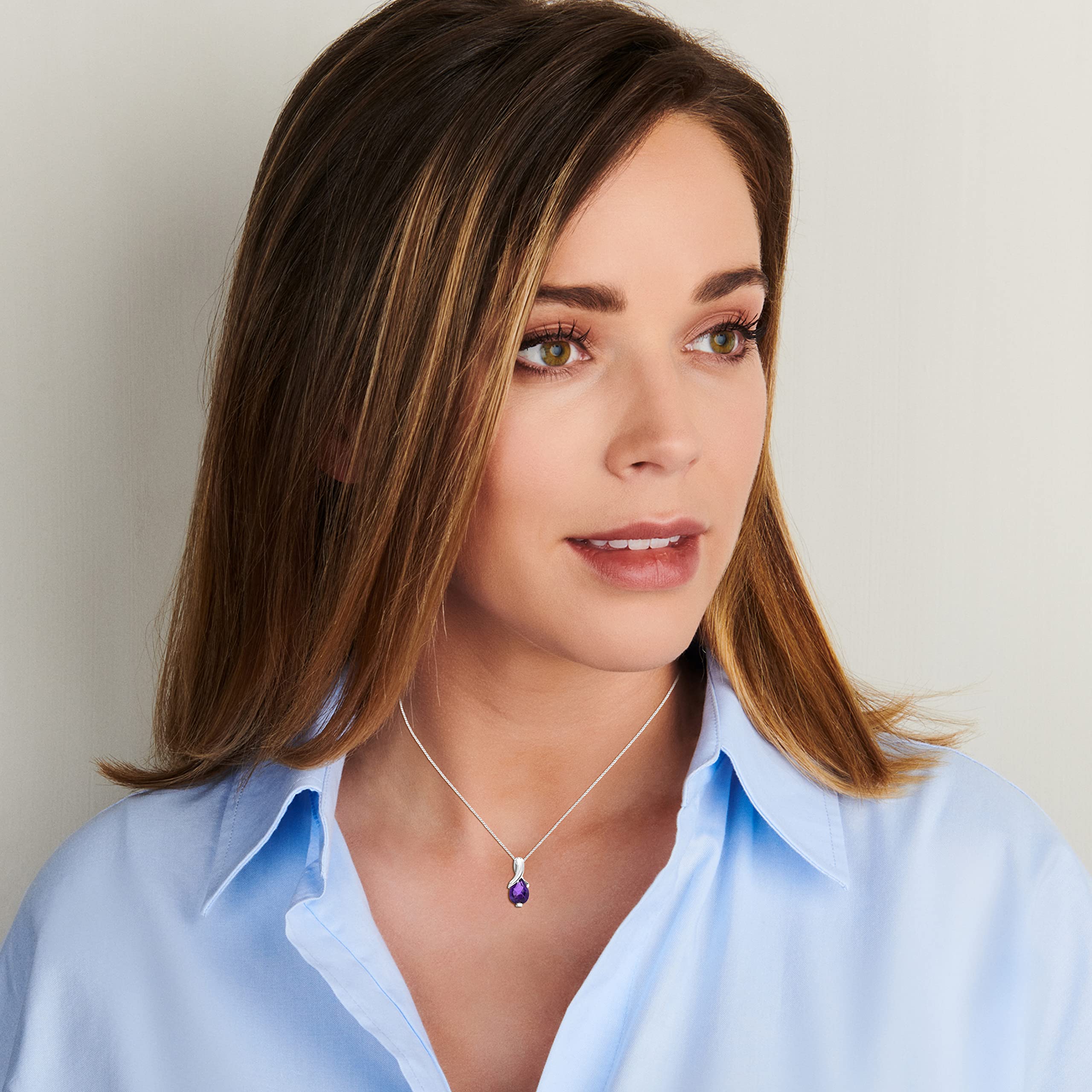 MIORE Collier Femmes en Or Blanc-Or Jaune 9 carat 375 Pendentif Pierre Précieuse Poire Aigue-Marine, Améthyste, Topaza, Saphir, Rubis, Emeraude Chaîne 45 cm avec Boîte à Bijoux