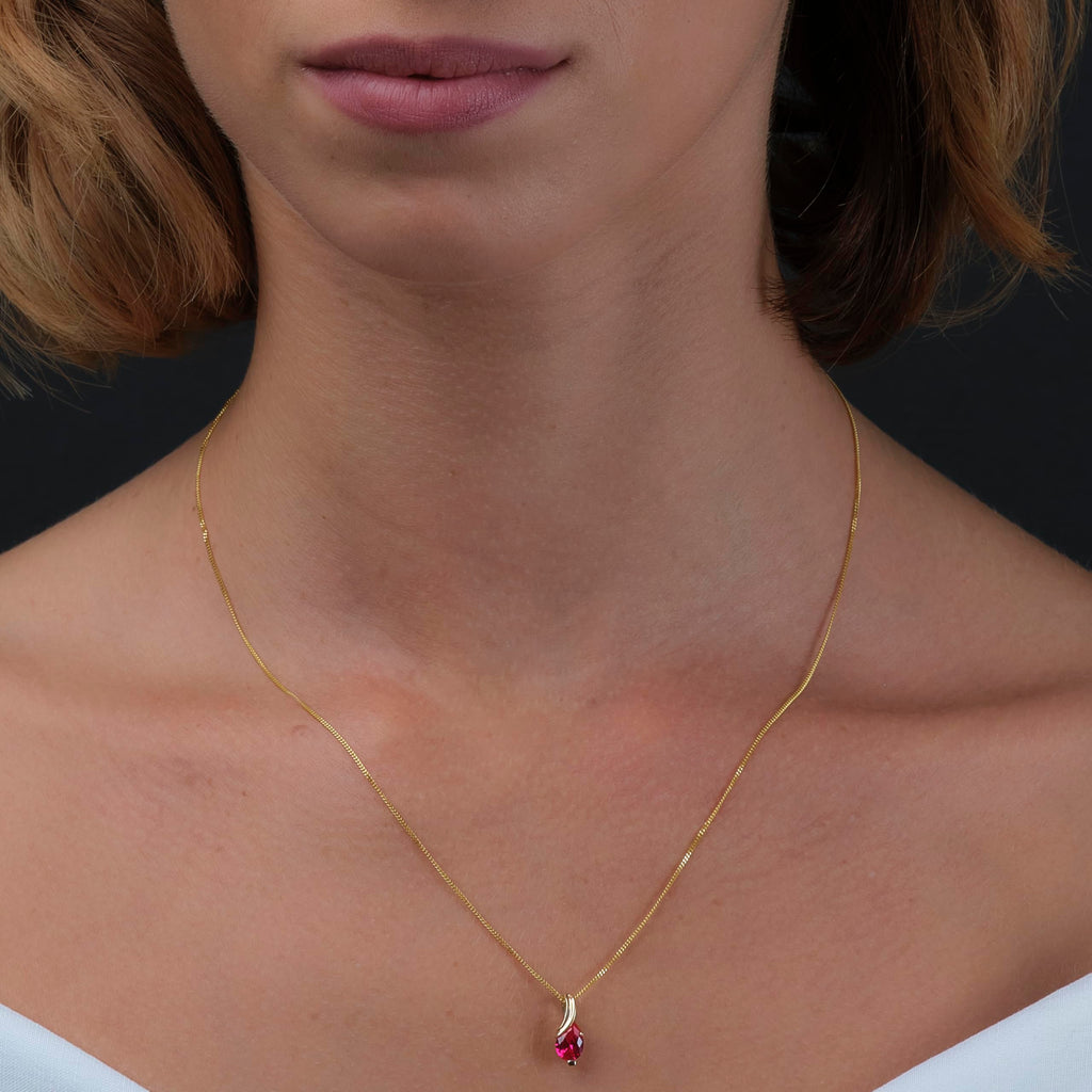 MIORE Collier Femmes en Or Blanc-Or Jaune 9 carat 375 Pendentif Pierre Précieuse Poire Aigue-Marine, Améthyste, Topaza, Saphir, Rubis, Emeraude Chaîne 45 cm avec Boîte à Bijoux