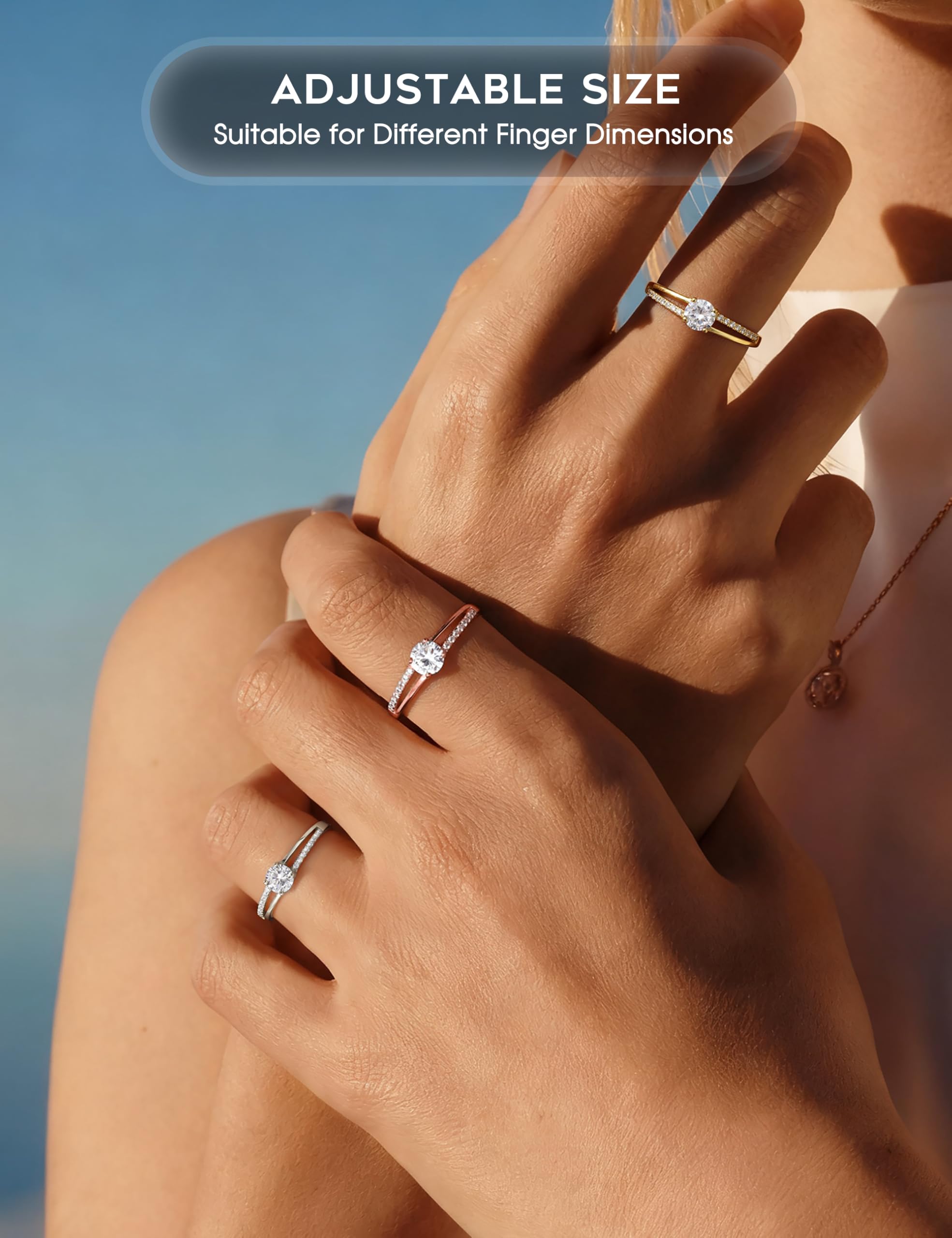 MILACOLATO Bague en Argent 925 pour Femme Bague en Argent Or Ajustable Bague de Fiançailles à Zirconium Cubique Bague de Mariage éternel Bague en Argent pour Femme