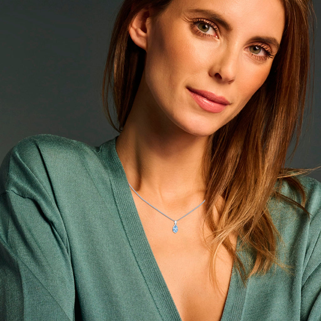 MIORE Collier Femmes en Or Blanc-Or Jaune 9 carat 375 Pendentif Pierre Précieuse Poire Aigue-Marine, Améthyste, Topaza, Saphir, Rubis, Emeraude Chaîne 45 cm avec Boîte à Bijoux