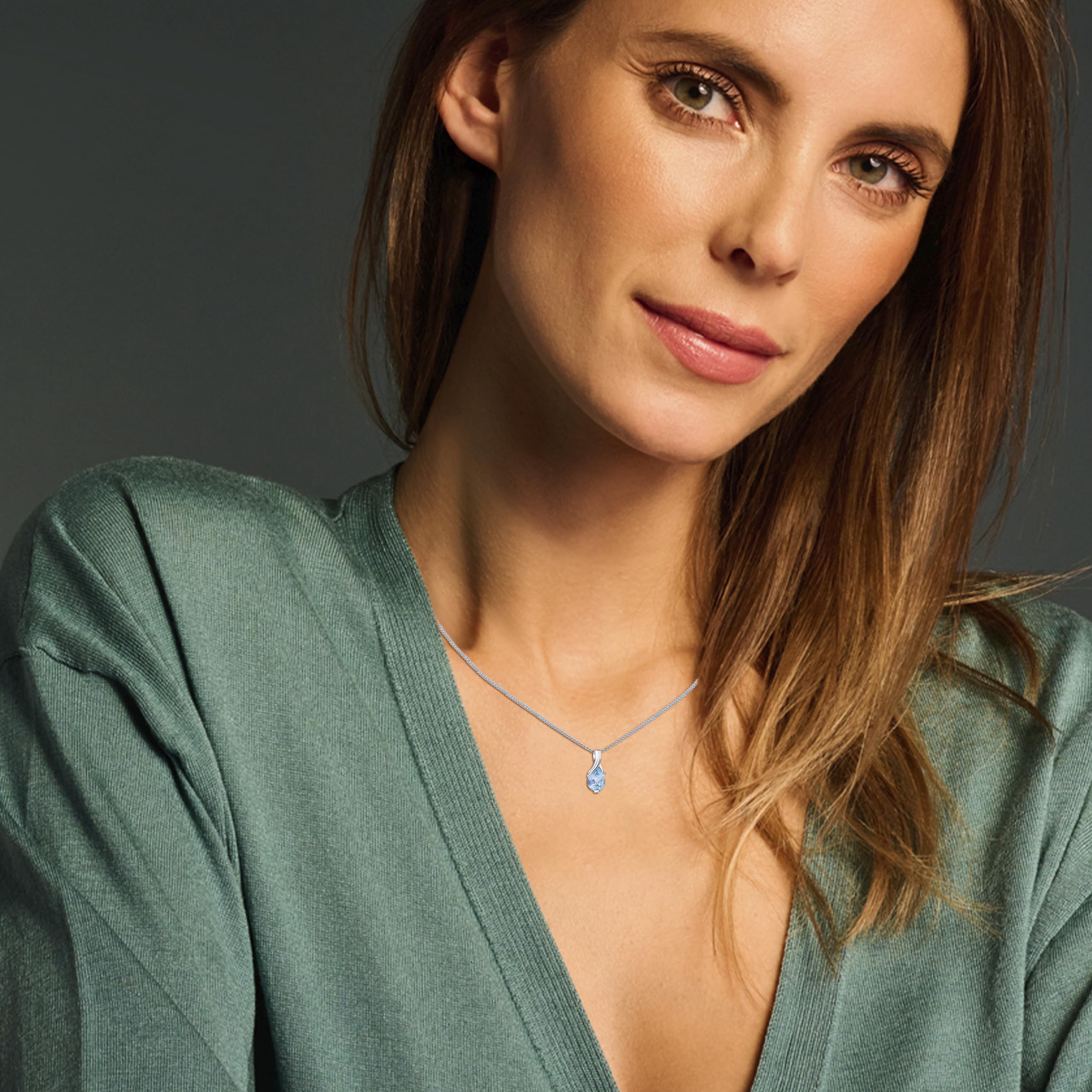 MIORE Collier Femmes en Or Blanc-Or Jaune 9 carat 375 Pendentif Pierre Précieuse Poire Aigue-Marine, Améthyste, Topaza, Saphir, Rubis, Emeraude Chaîne 45 cm avec Boîte à Bijoux