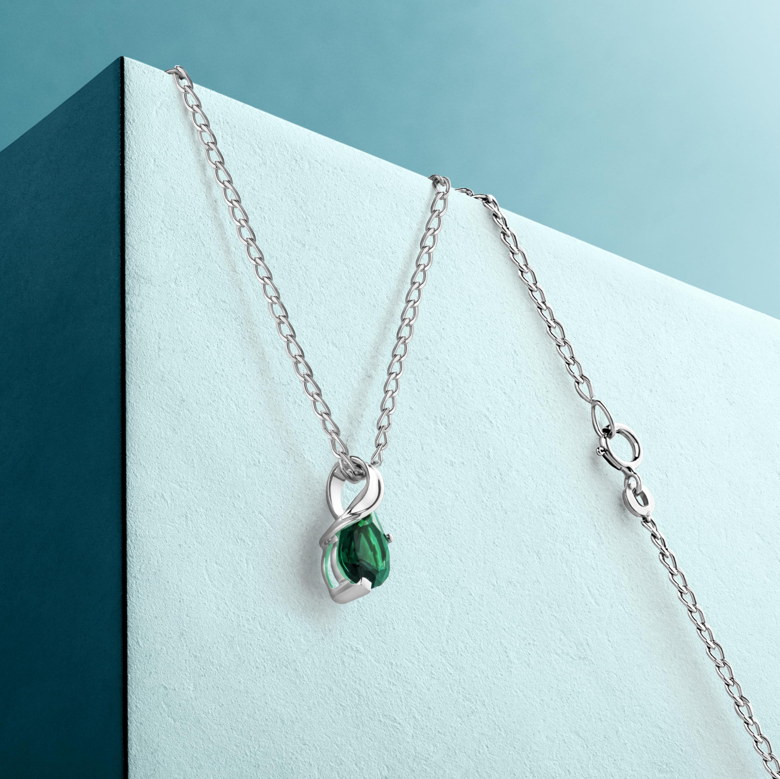 MIORE Collier Femmes en Or Blanc-Or Jaune 9 carat 375 Pendentif Pierre Précieuse Poire Aigue-Marine, Améthyste, Topaza, Saphir, Rubis, Emeraude Chaîne 45 cm avec Boîte à Bijoux