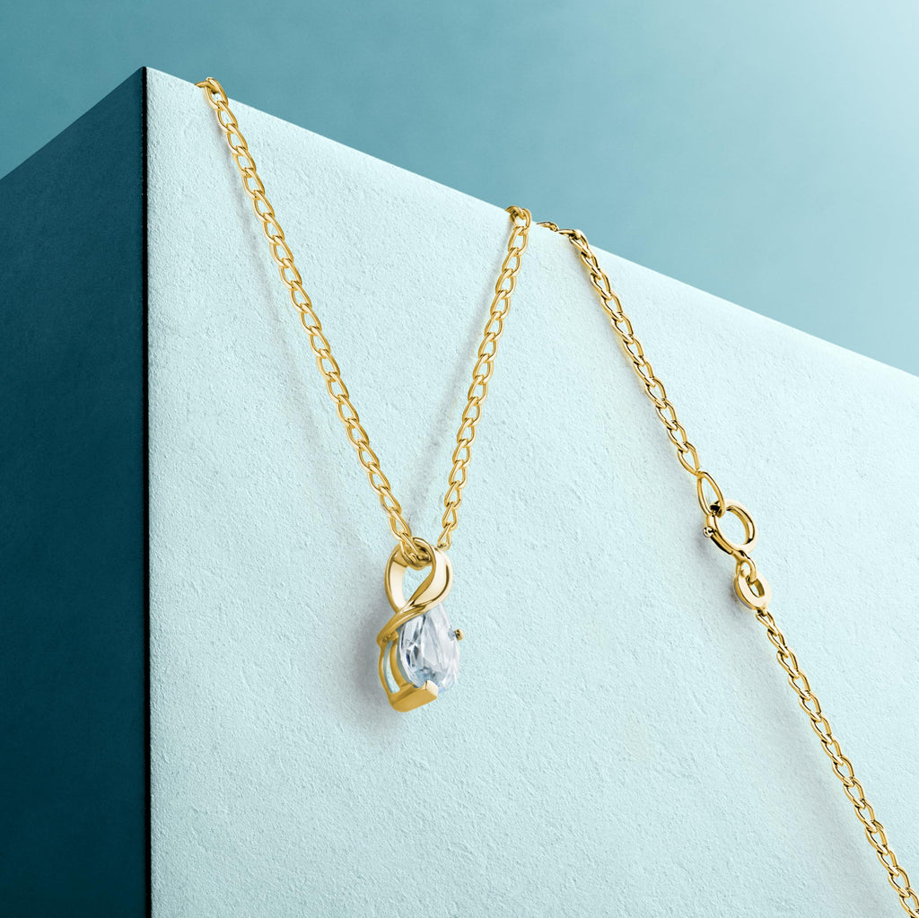 MIORE Collier Femmes en Or Blanc-Or Jaune 9 carat 375 Pendentif Pierre Précieuse Poire Aigue-Marine, Améthyste, Topaza, Saphir, Rubis, Emeraude Chaîne 45 cm avec Boîte à Bijoux